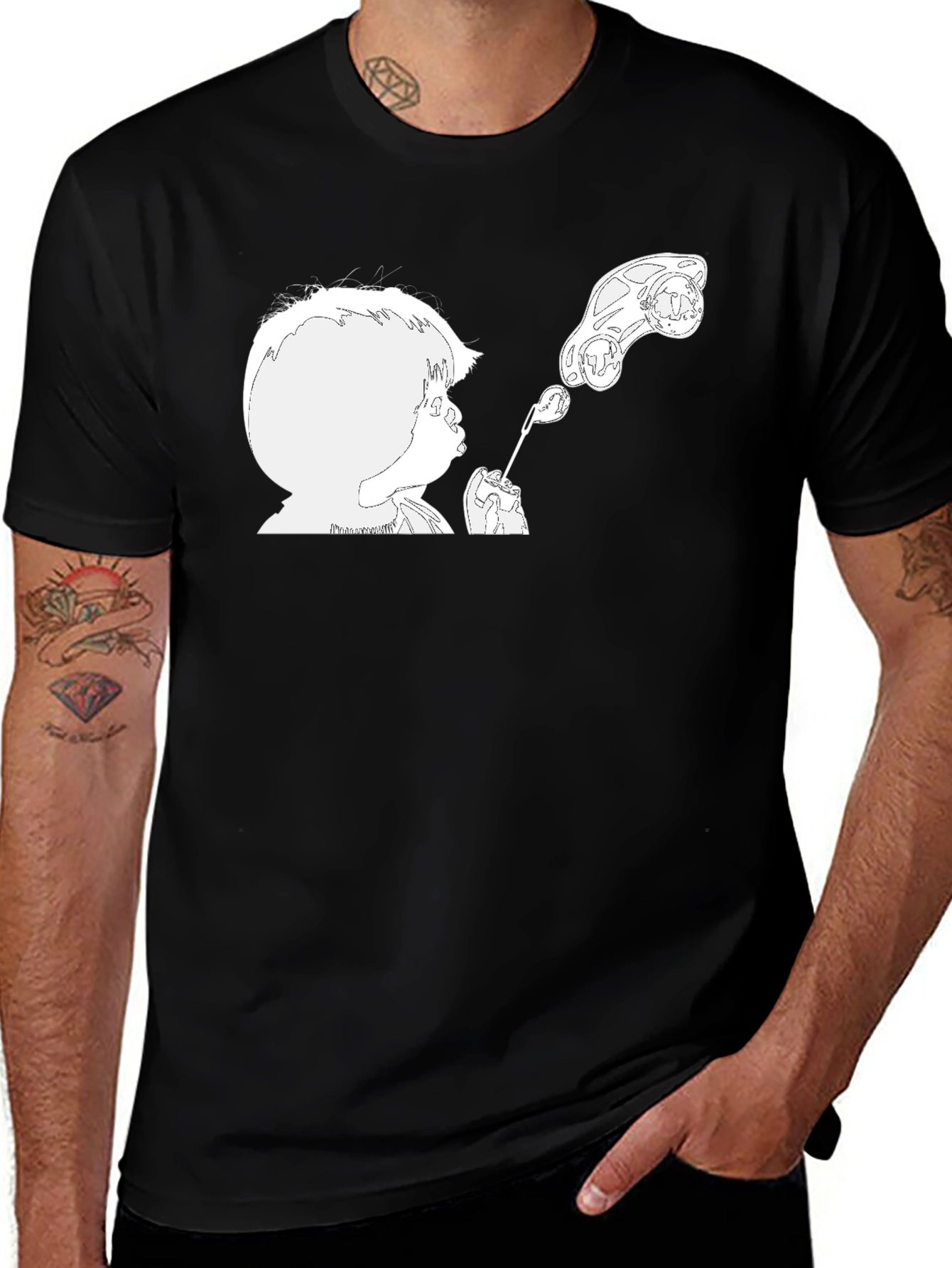 Variant 15 of Black Graphic T-Shirt - Blowing Car Bubbles