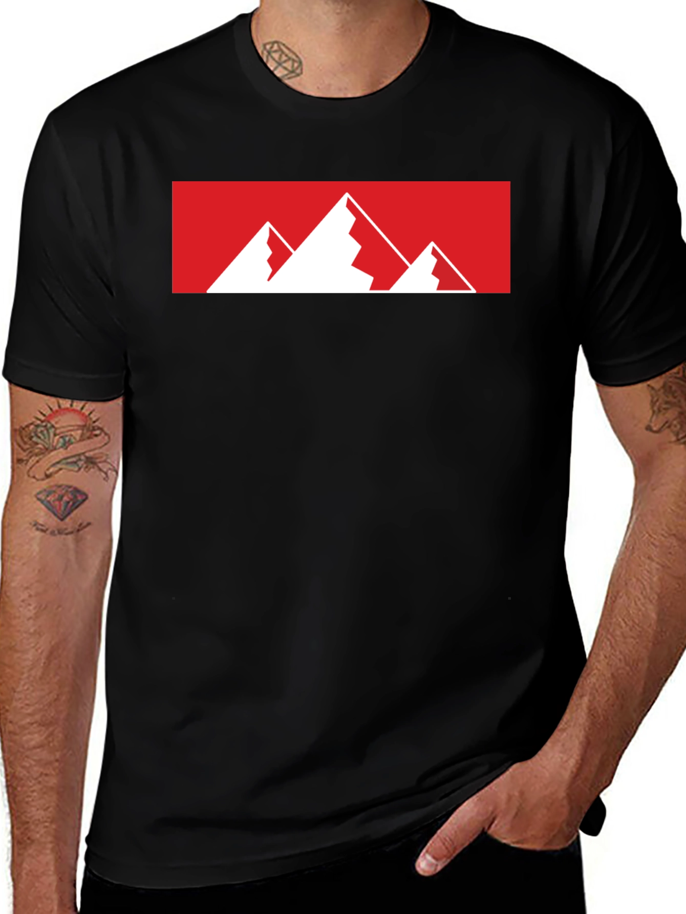 Variant 25 of Mountain Graphic Tee - Red & White Print on Black