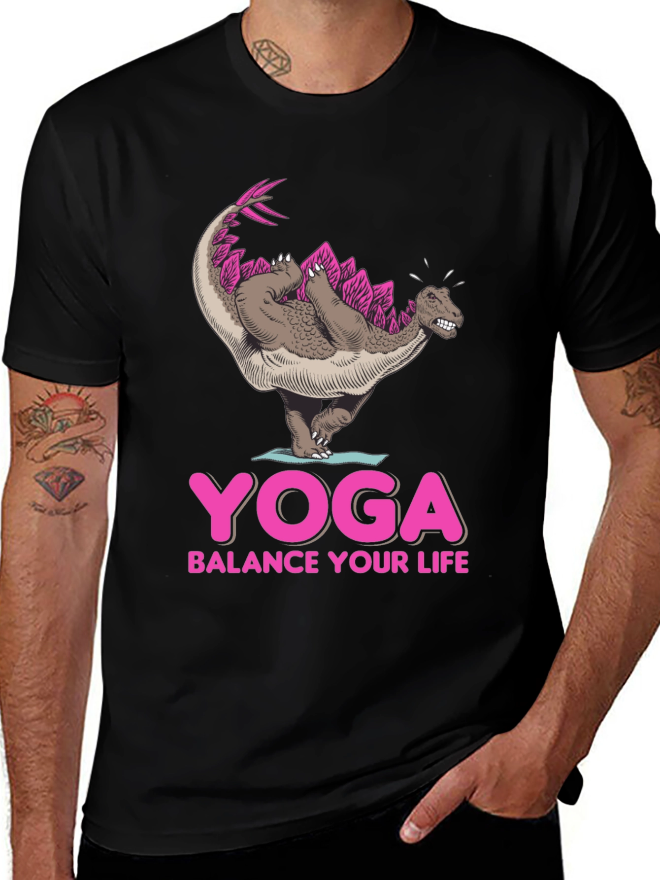 Yoga Dinosaur Graphic Tee - Balance Your Life