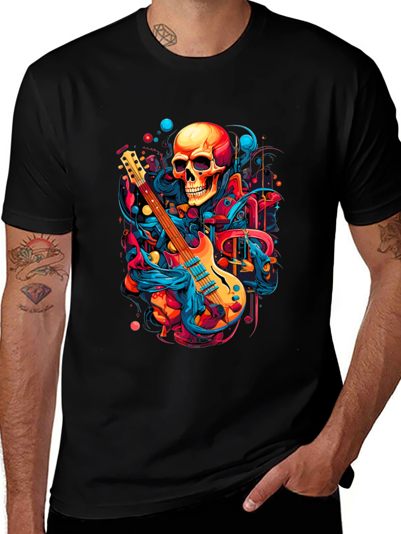 Variant 9 of Skull Guitar Graphic Black T-Shirt