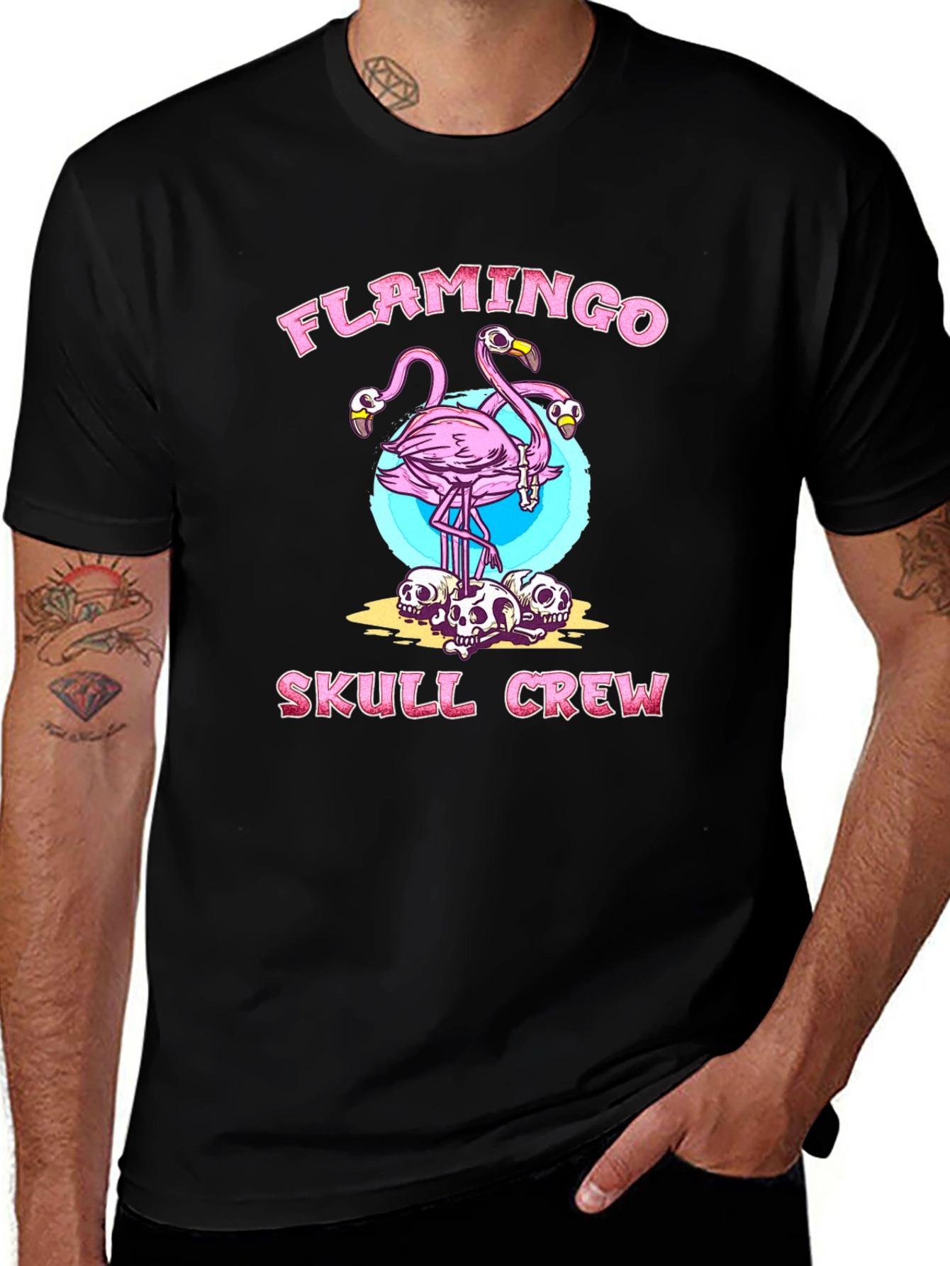 Variant 9 of Flamingo Skull Crew Graphic T-Shirt