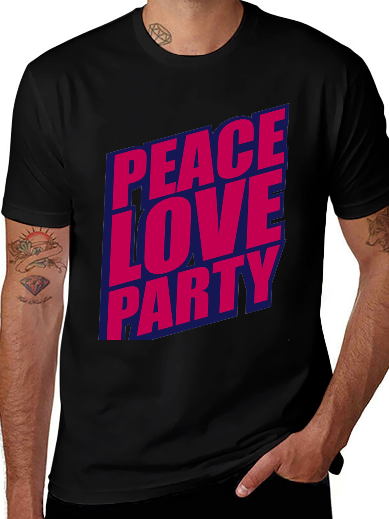 Peace Love Party Graphic Tee - Stylish Crew Neck T-Shirt