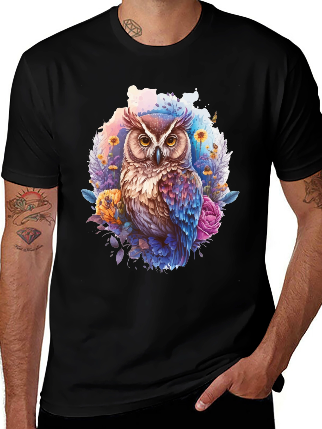 Variant 17 of Floral Owl Graphic Tee - Trendy & Unique Design