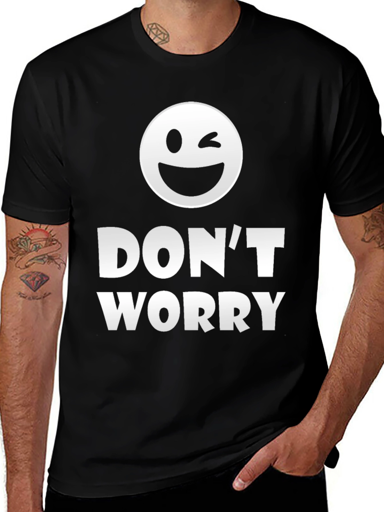 Variant 26 of Don't Worry Graphic Tee - Men's Black T-Shirt