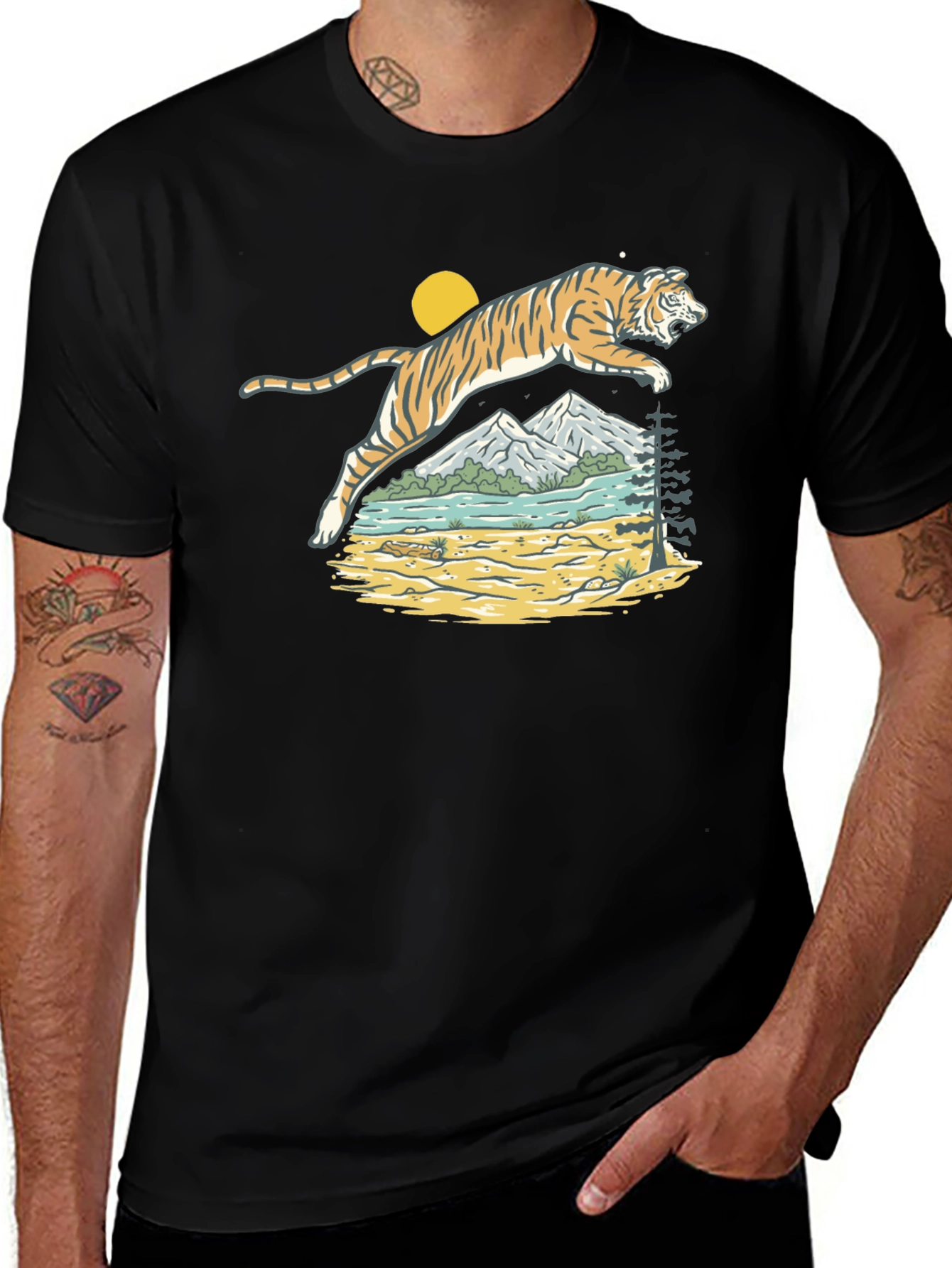 Variant 25 of Tiger Landscape Graphic Black T-Shirt