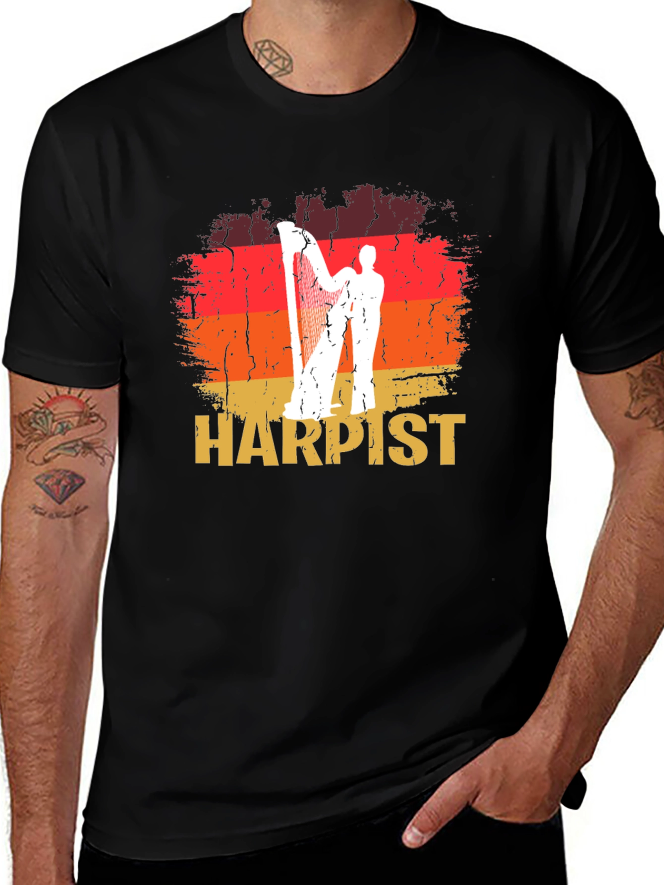 Variant 8 of Harpist Retro T-Shirt Music Lover Tee