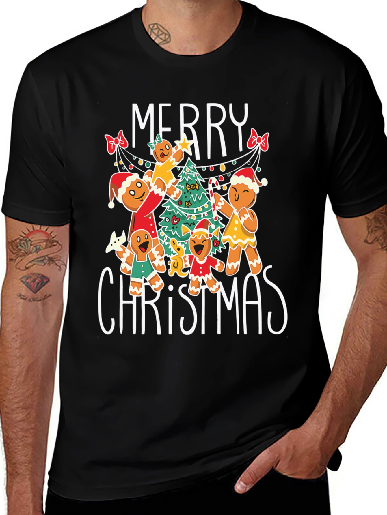 Merry Christmas Gingerbread Family Black T-Shirt