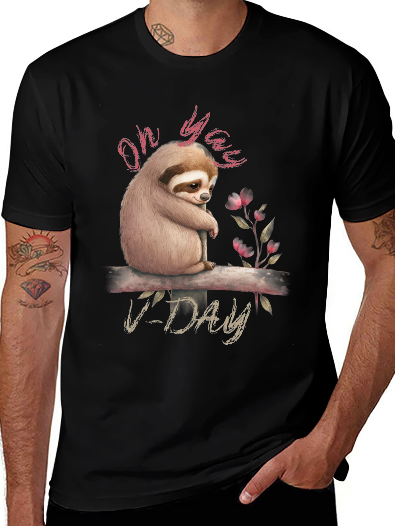 Black Oh Yaas V-Day Sloth Graphic Tee main image