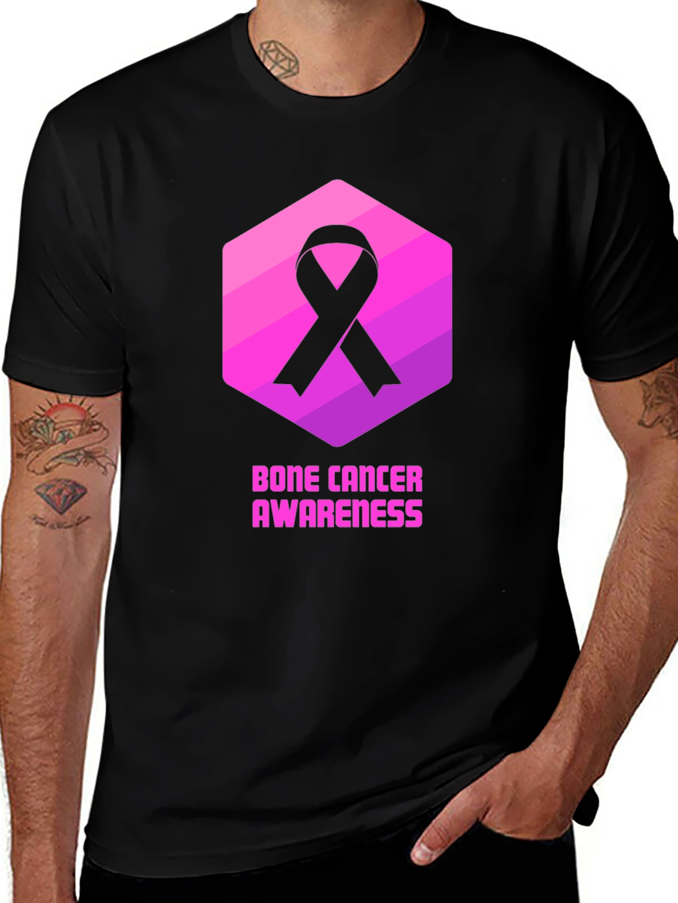 Variant 2 of Bone Cancer Awareness Black Ribbon T-Shirt