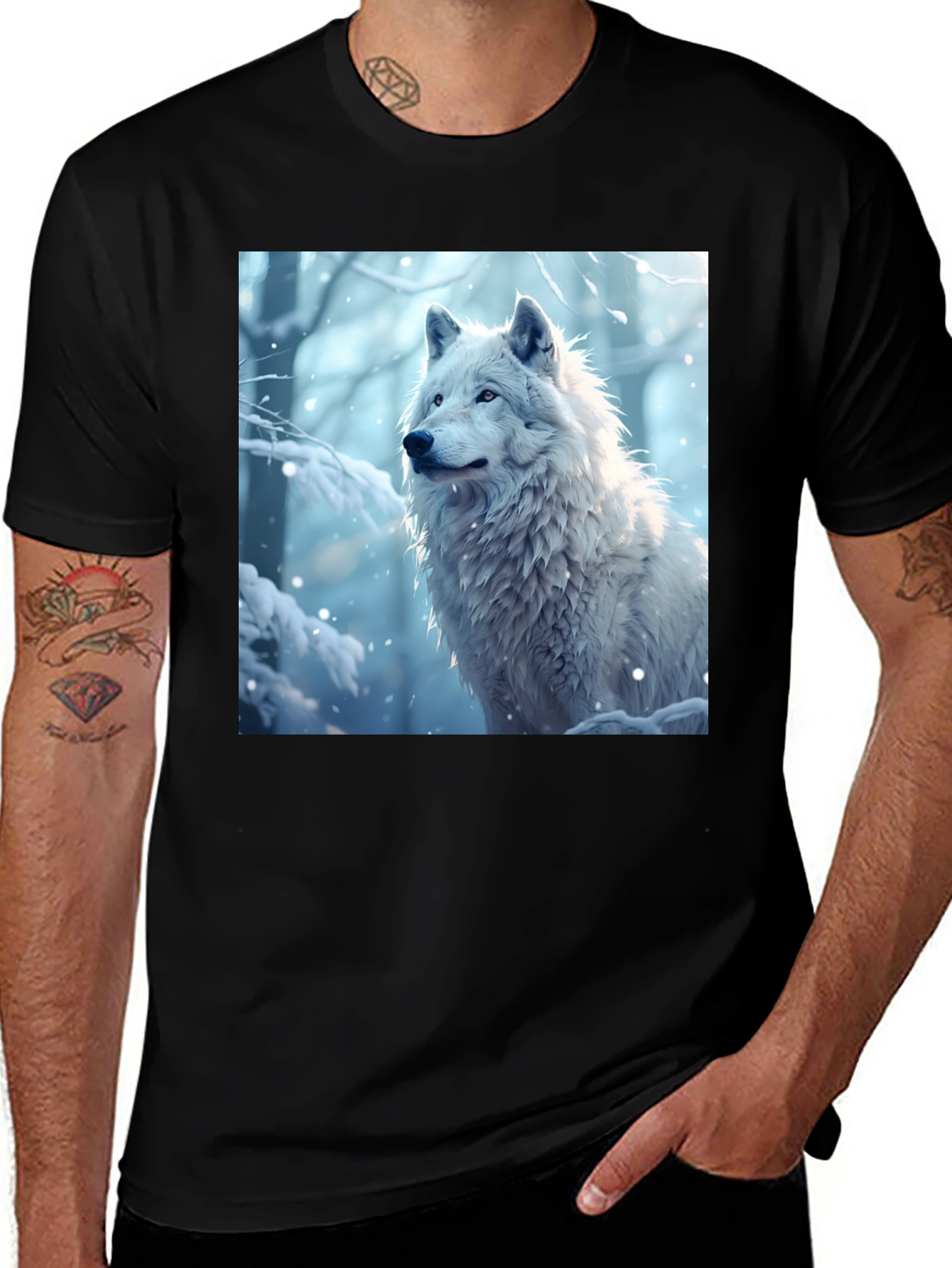 Variant 18 of Wolf Graphic Tee - Winter Scene Black T-Shirt