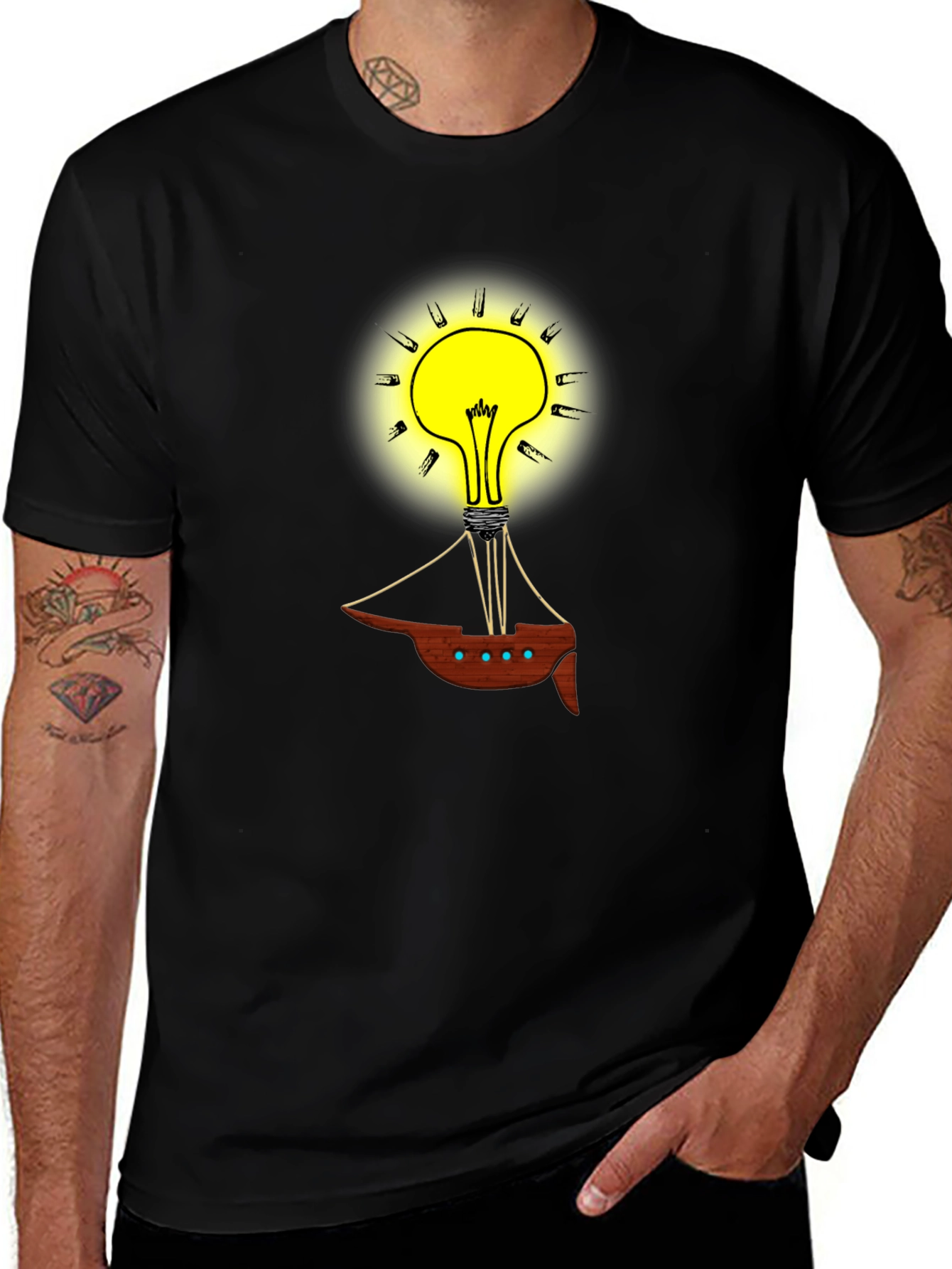 Variant 14 of Lightbulb Boat Graphic Tee - Black