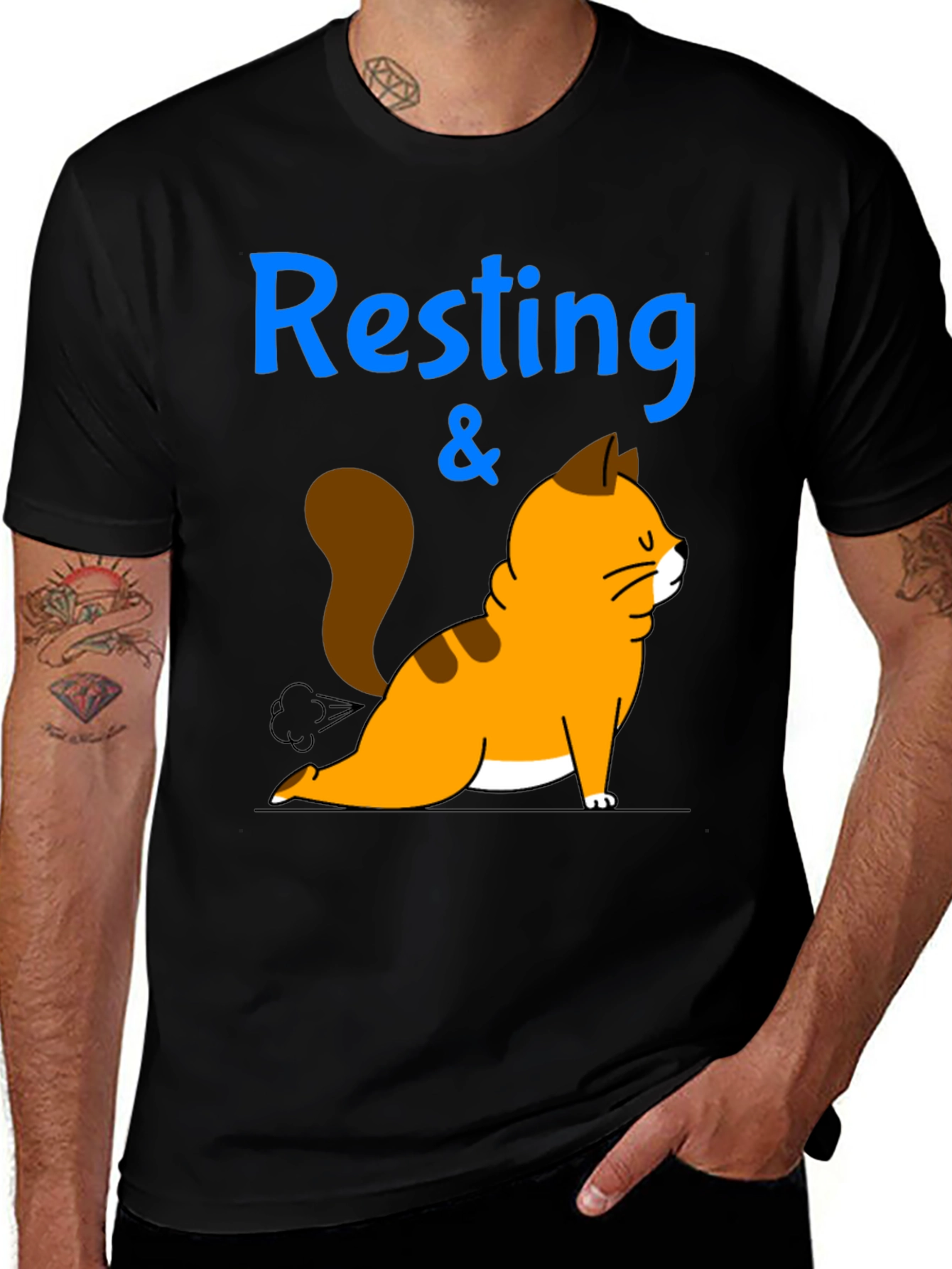 Variant 26 of Resting Cat Farting Funny Graphic Tee