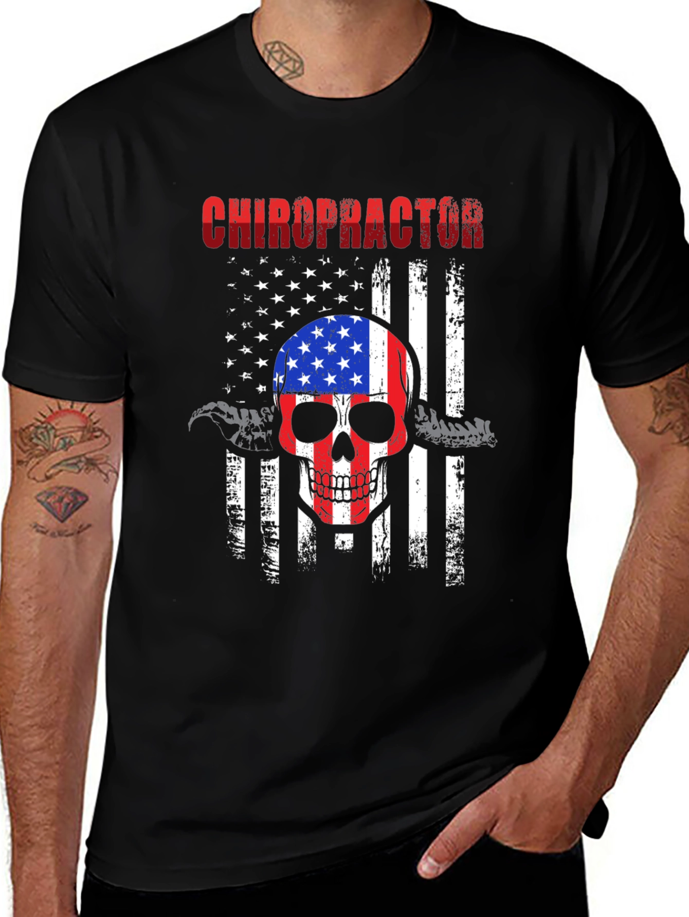 Variant 29 of Chiropractor Skull Flag Graphic Tee