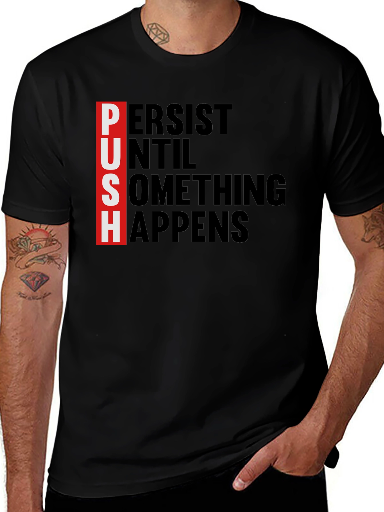 Variant 13 of Motivational PUSH Black T-Shirt