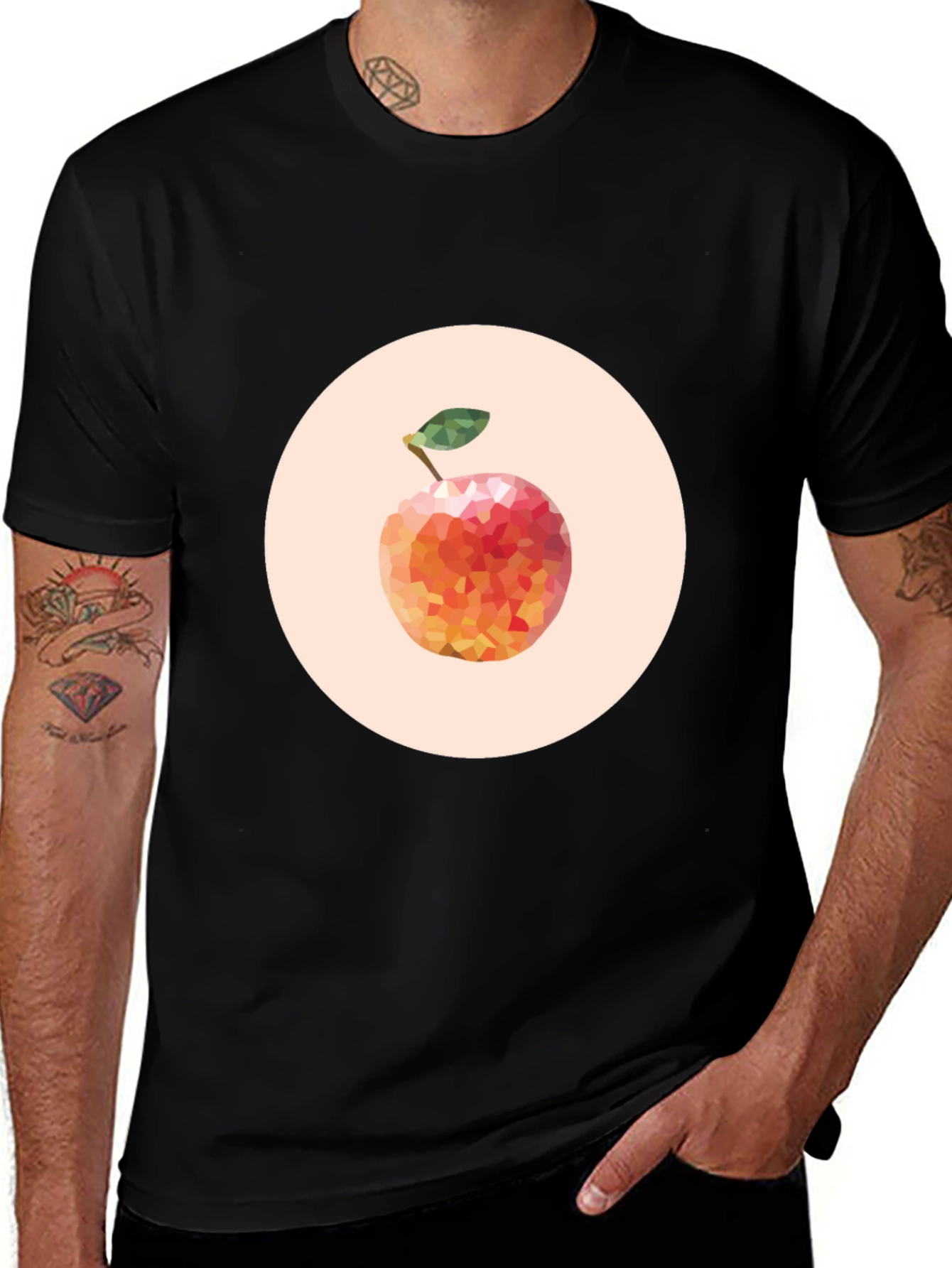 Geometric Peach Graphic Tee - Modern Fruit Design
