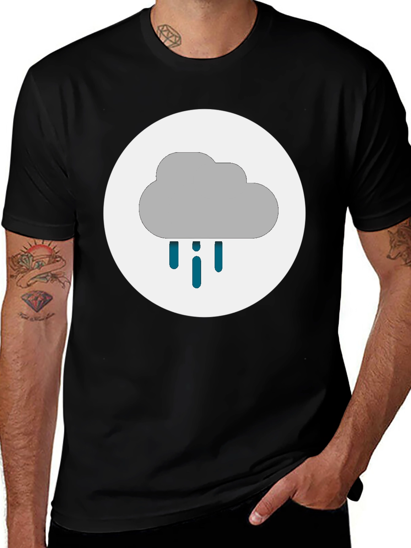 Variant 16 of Rainy Day Cloud Graphic Tee - Black Casual T-Shirt