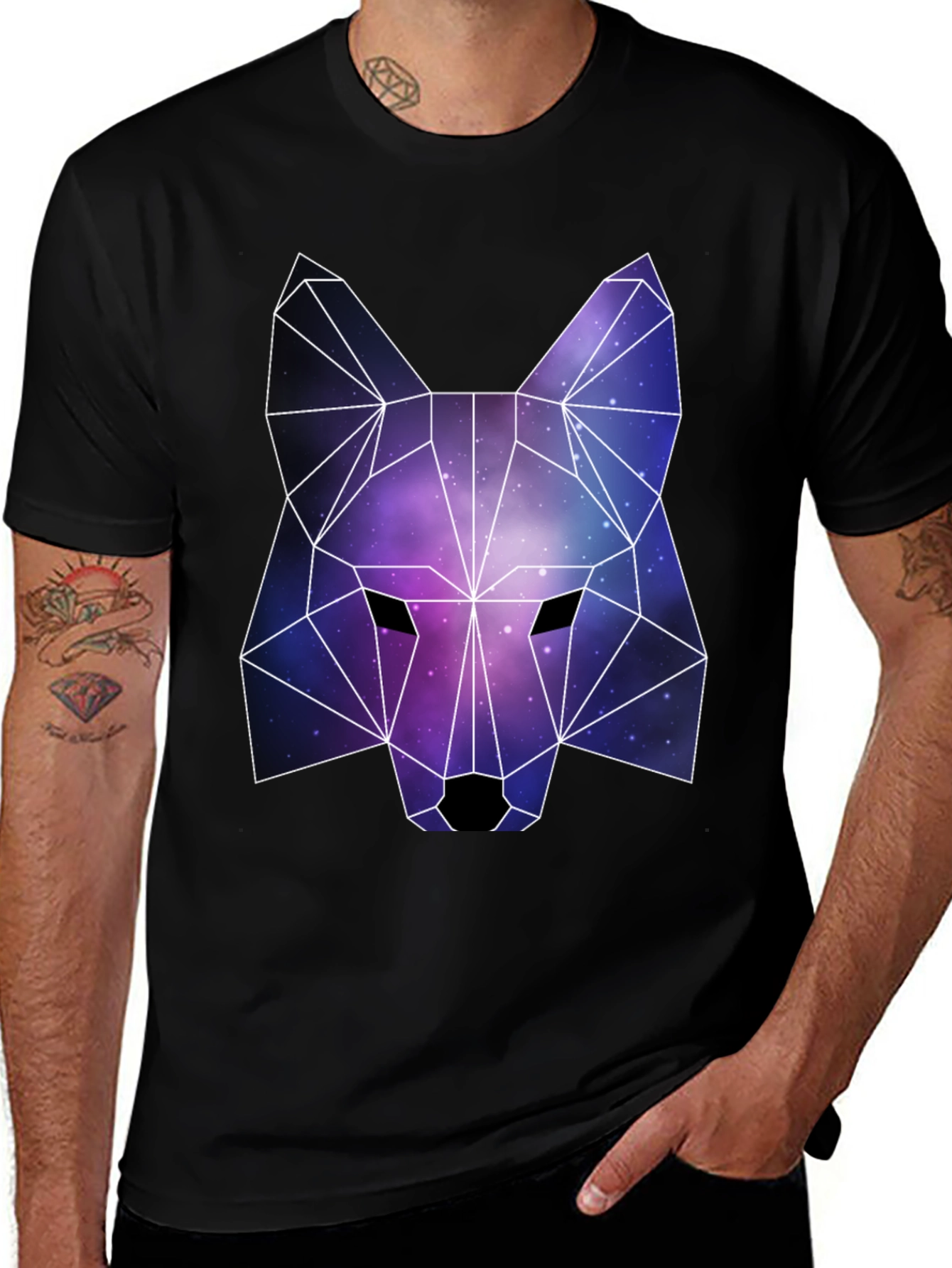 Variant 25 of Geometric Galaxy Wolf Graphic Tee - Black Unisex T-Shirt