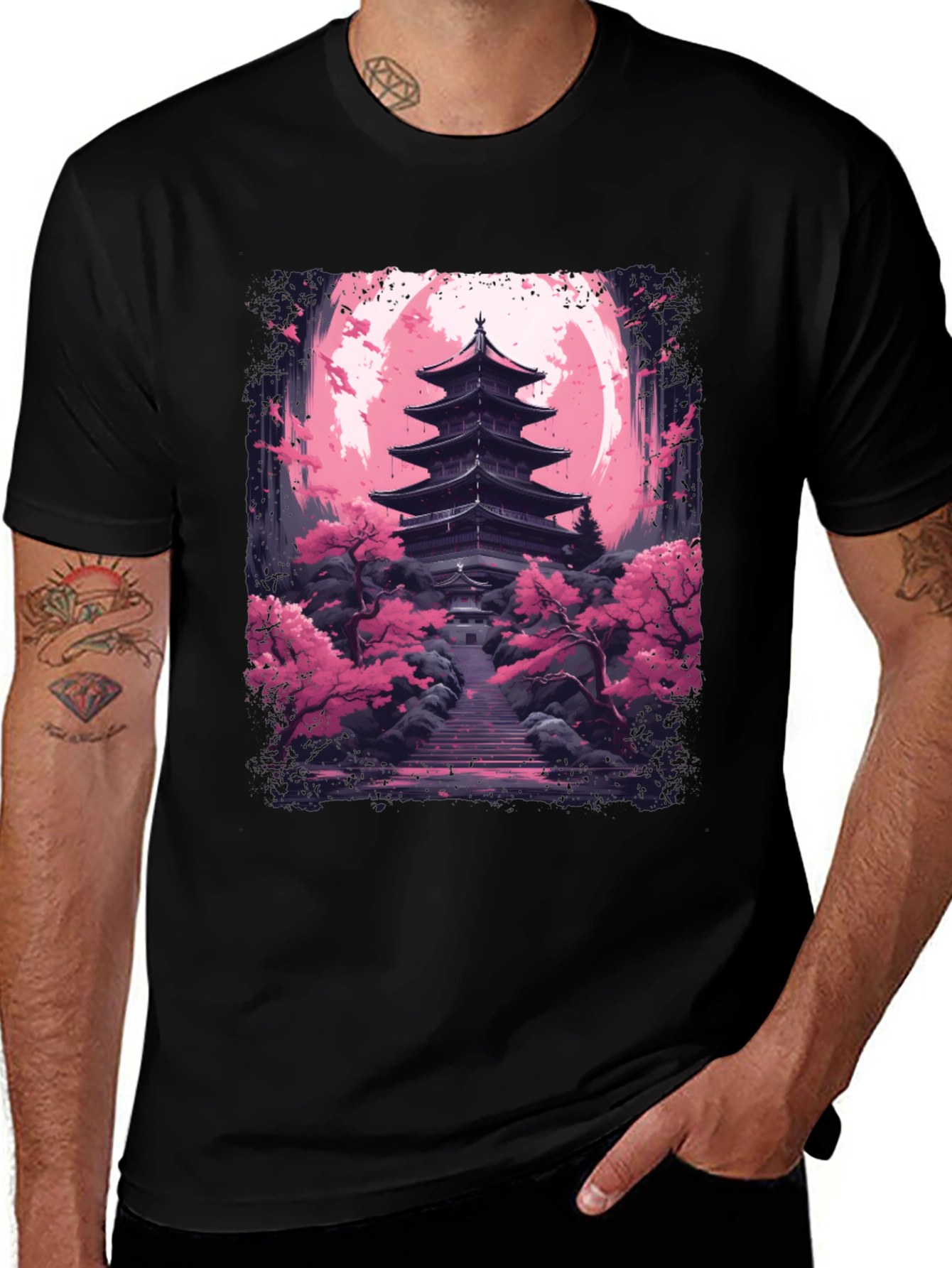 Variant 5 of Sakura Pagoda T-Shirt - Japanese Inspired Art