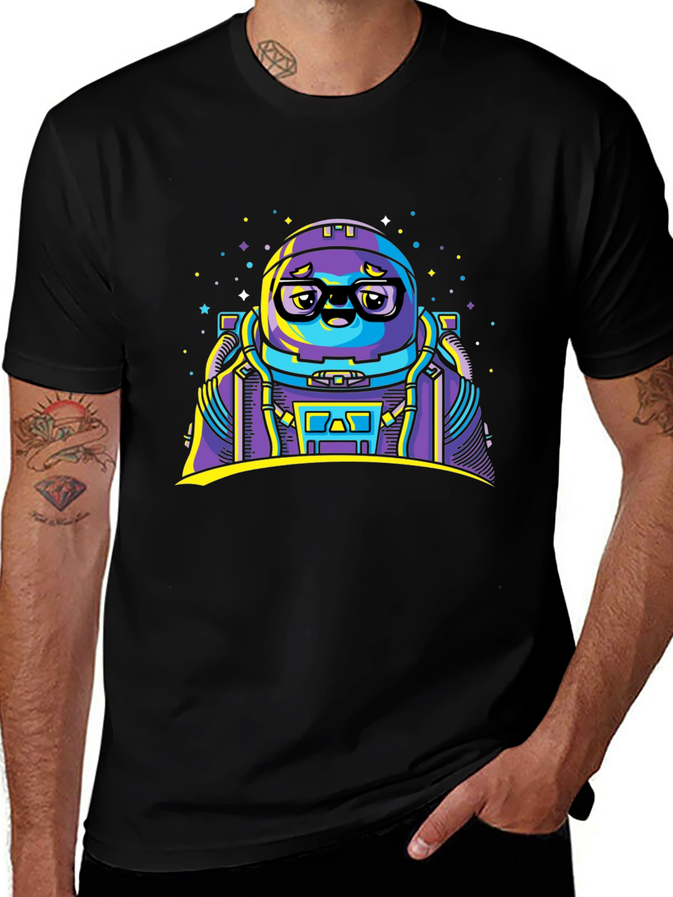 Astronaut Cartoon Graphic Black T-Shirt