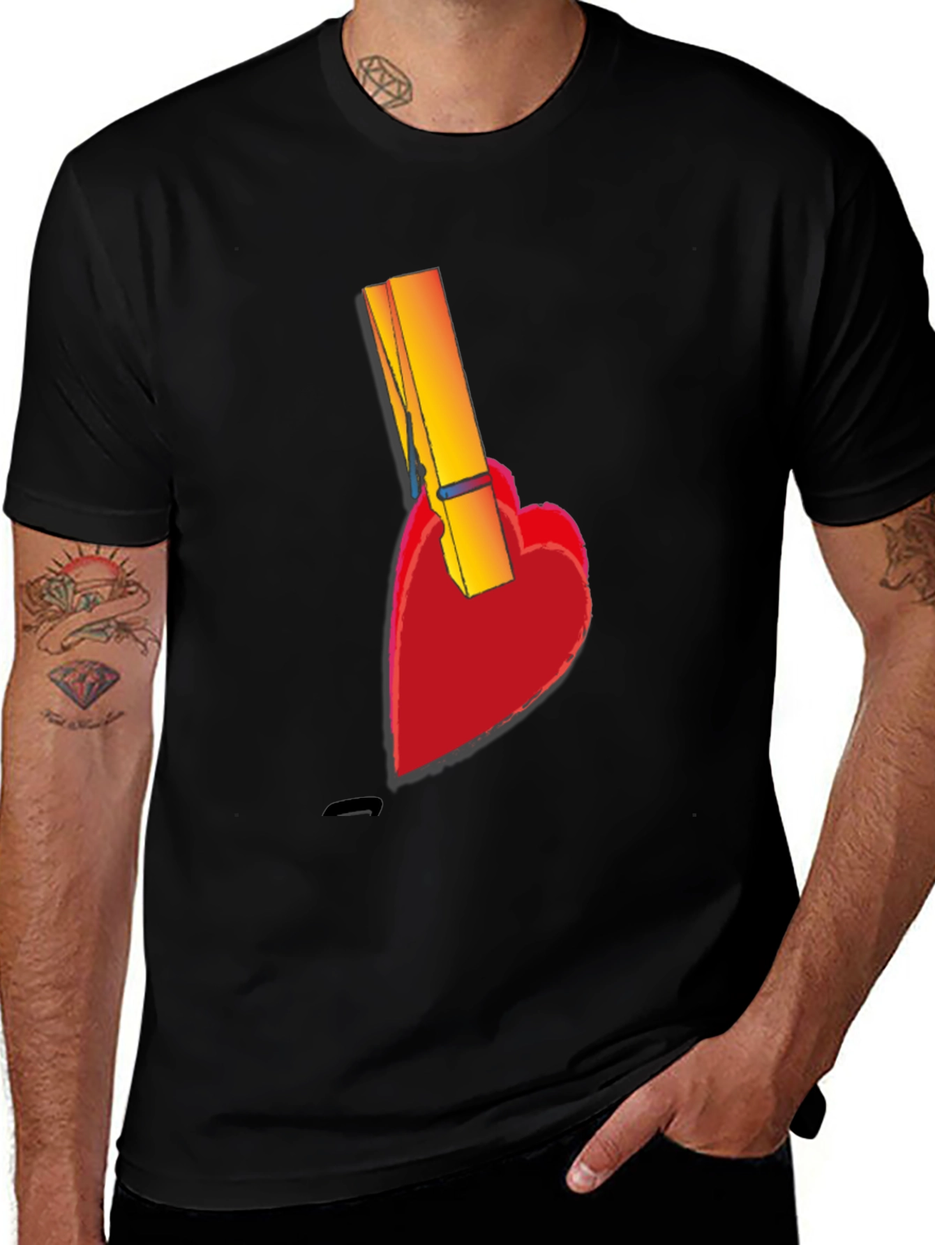 Variant 23 of Heart Clothespin Graphic Tee - Black Cotton