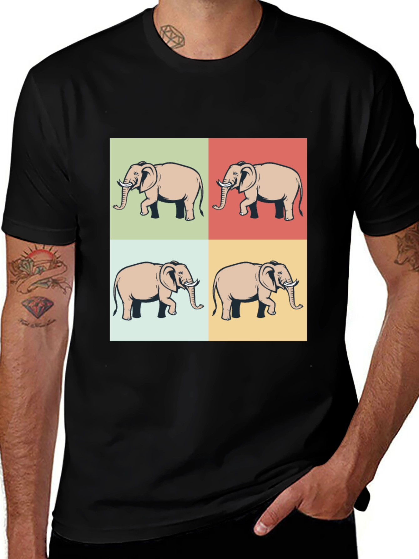 Variant 24 of Elephant Pop Art Black T-Shirt
