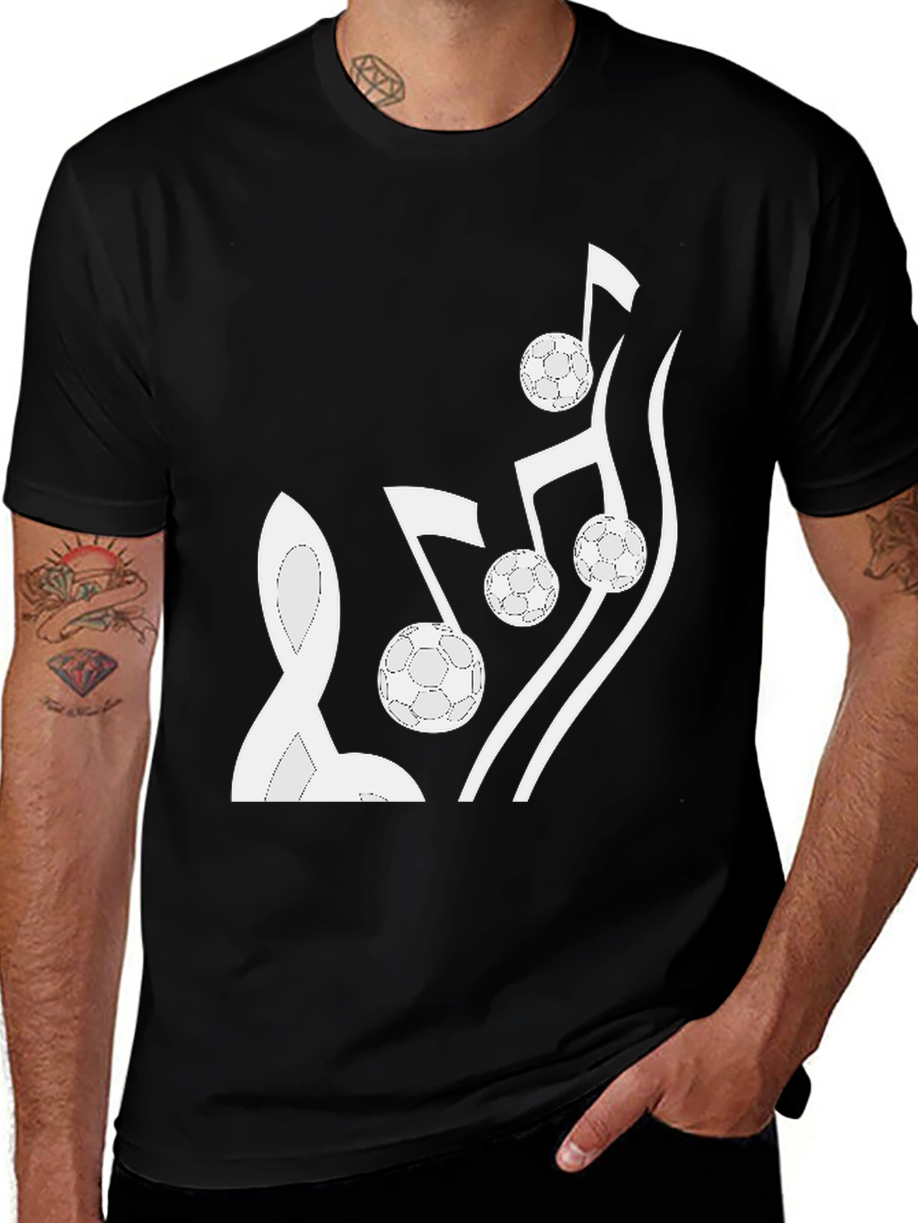 Variant 23 of Musical Soccer Tee - Black Cotton Graphic T-Shirt