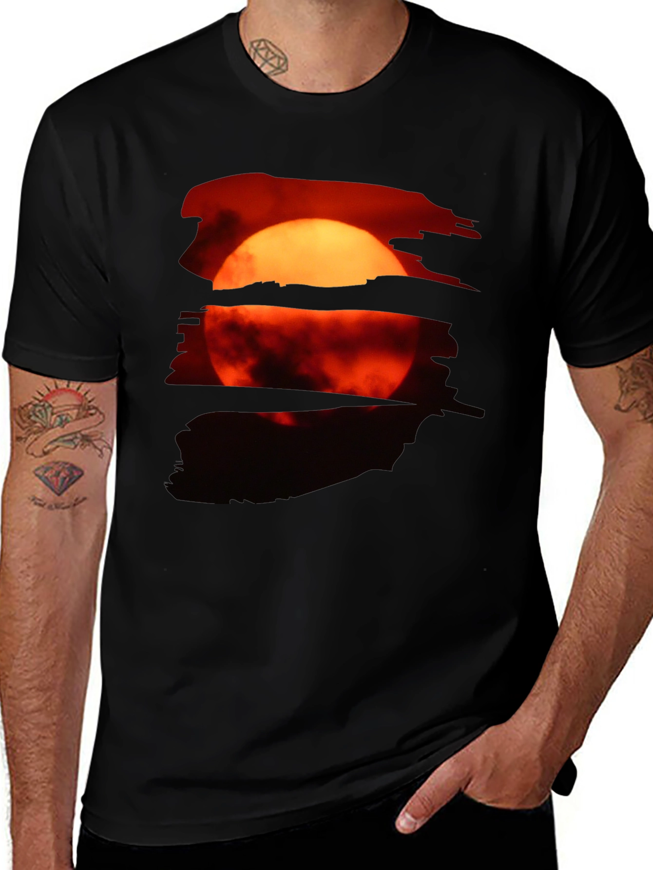 Variant 23 of Fiery Sunset Graphic Tee - Bold Black T-Shirt