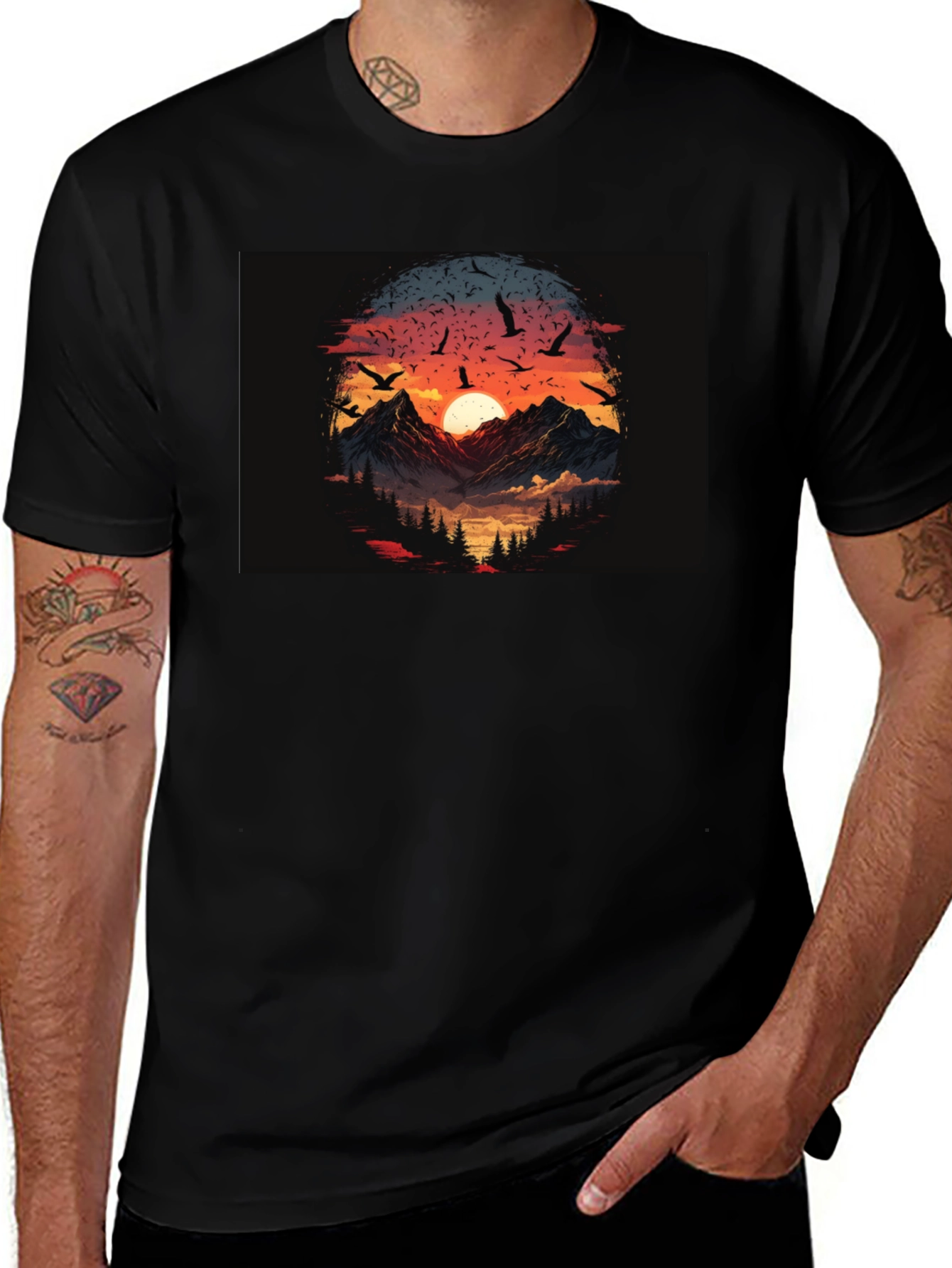 Sunset Mountain Bird T-Shirt