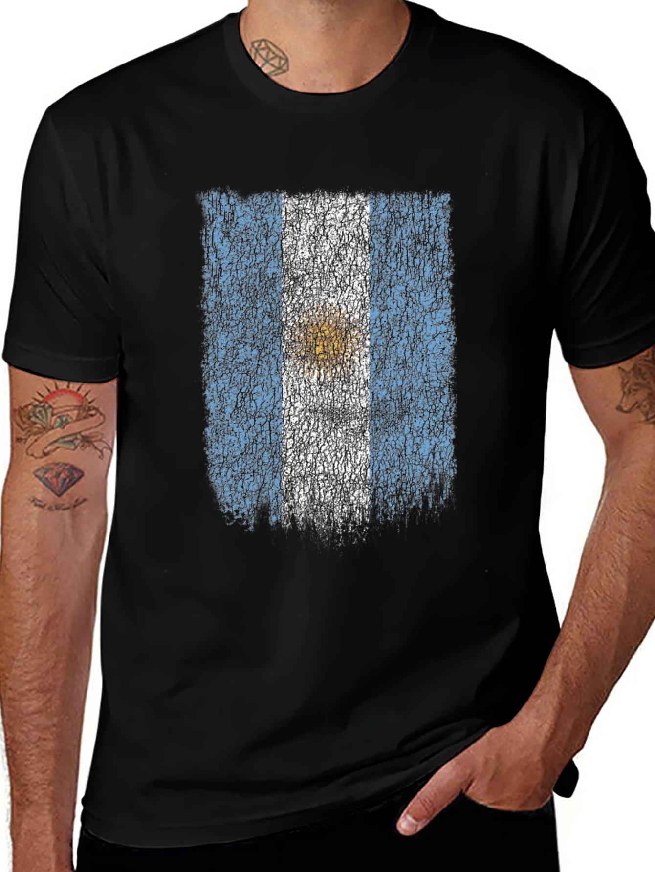 Argentina Flag Graphic T-Shirt - Black Crew Neck Tee