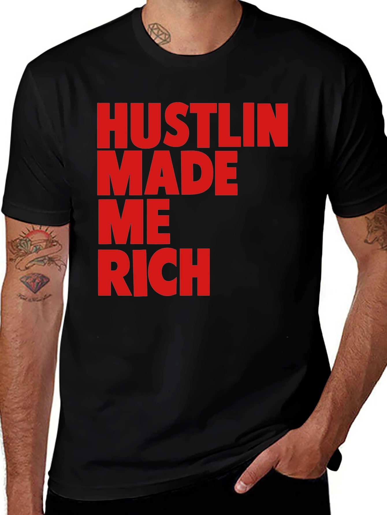 Variant 4 of Hustlin' Made Me Rich Black T-Shirt