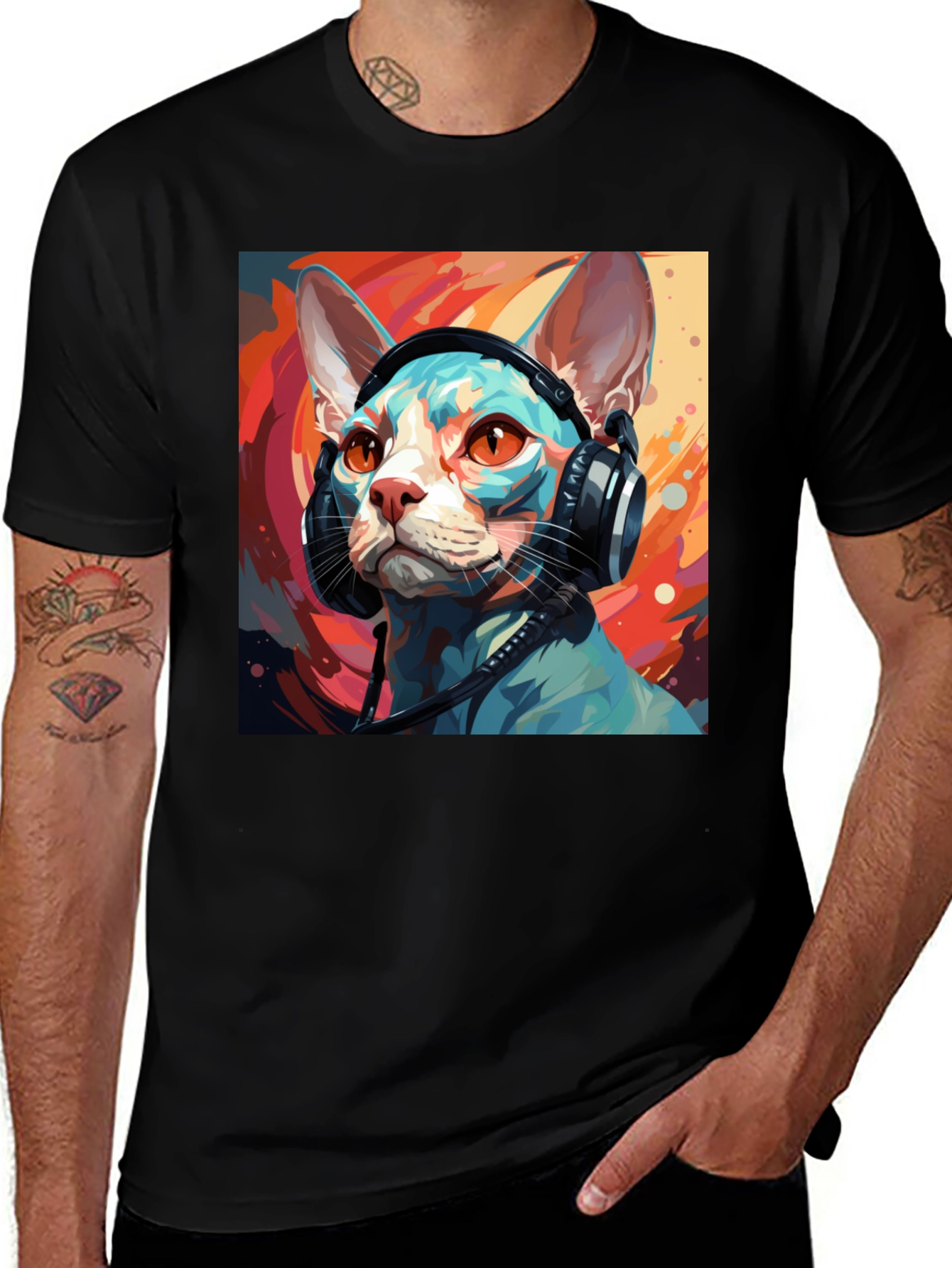 Variant 21 of Cat Headphones T-Shirt - Cool Graphic Tee