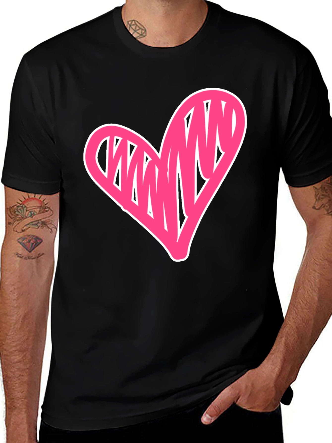 Variant 2 of Heart Scribble Graphic Tee - Casual Black T-Shirt