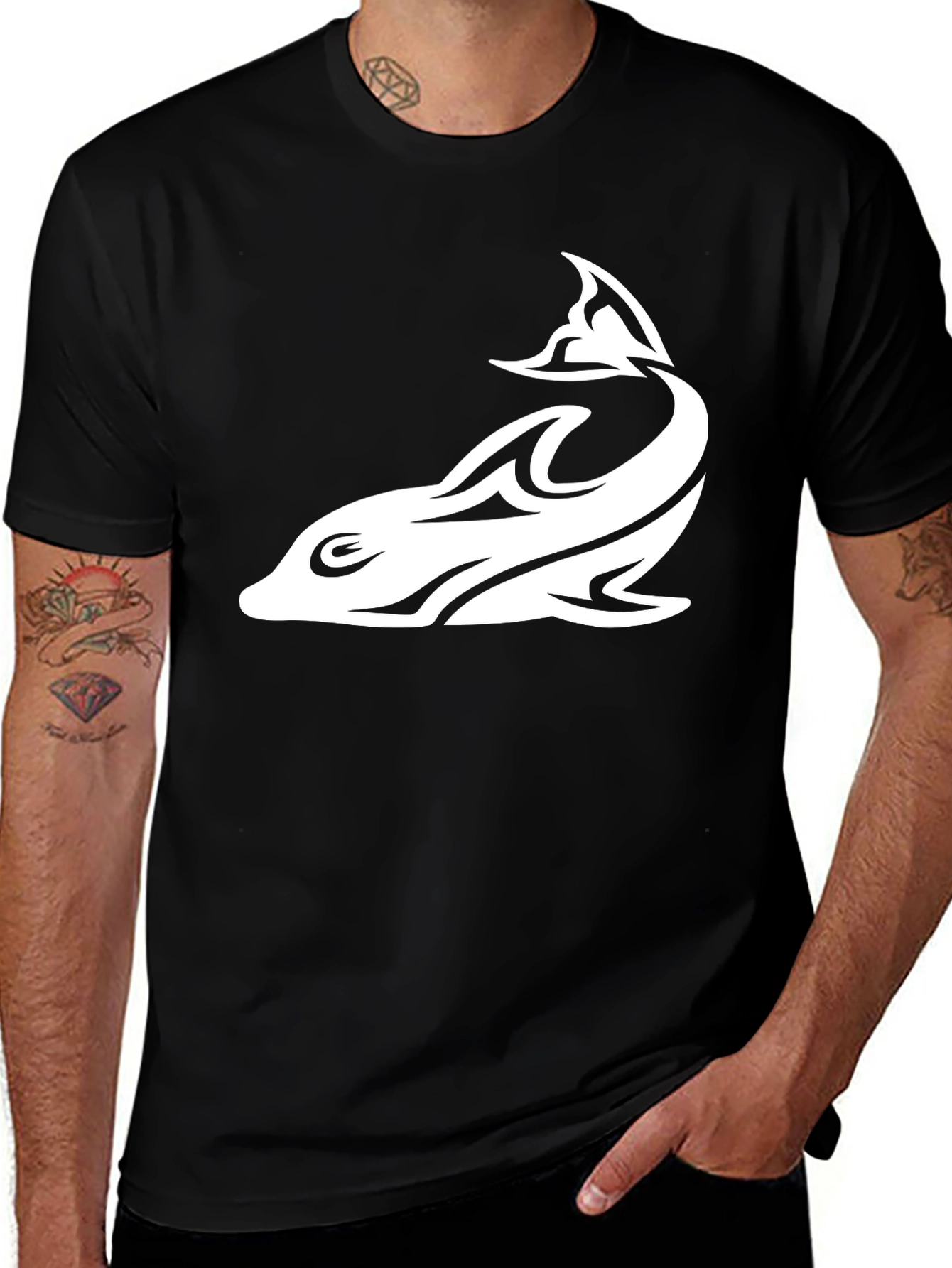 Black T-Shirt - White Dolphin Graphic Tee