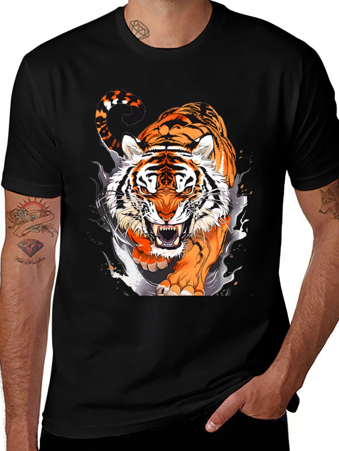 Black Roaring Tiger Graphic Tee - Black T-Shirt main image