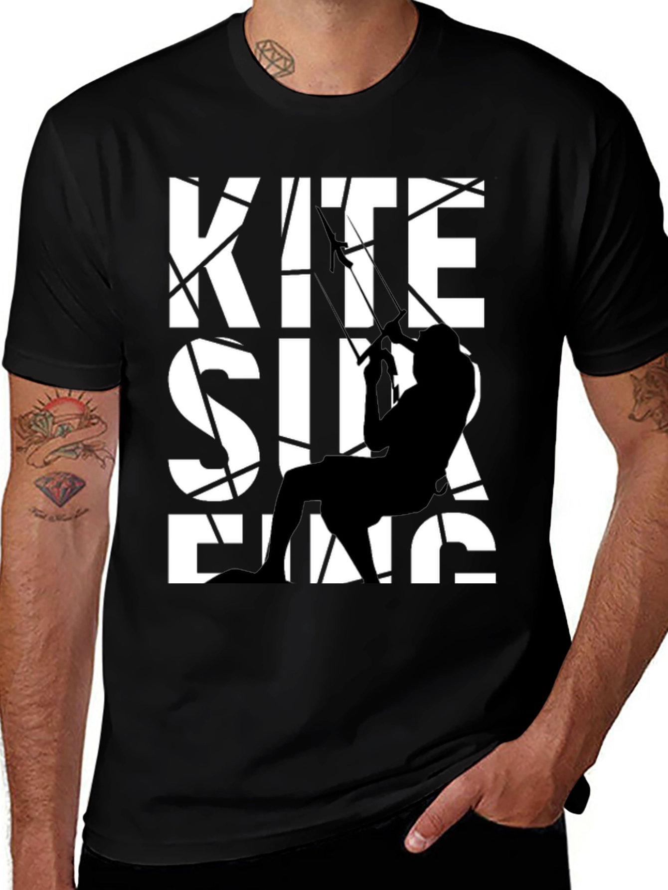 Variant 19 of Kite Surfing Graphic Tee - Black Cotton T-Shirt