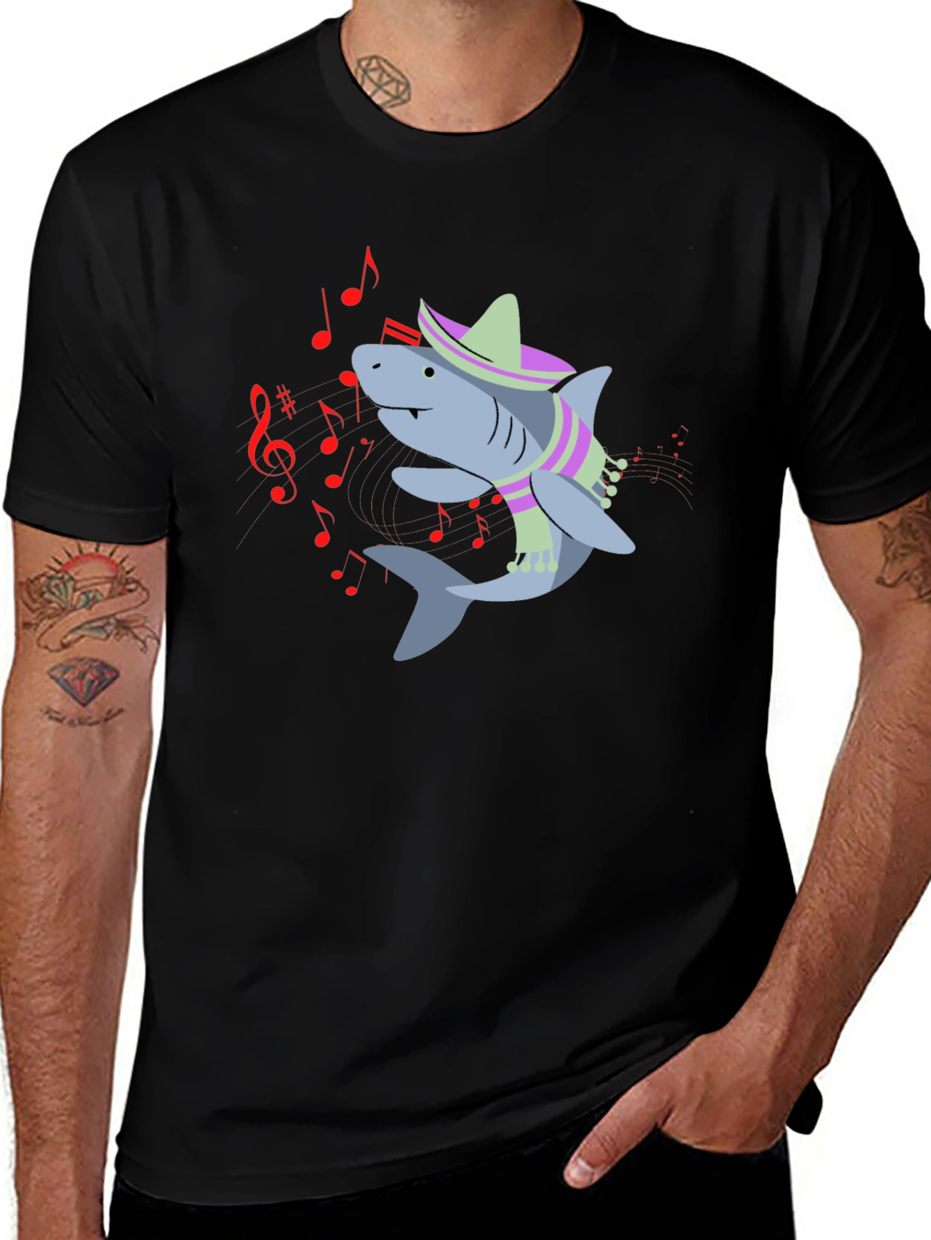 Variant 7 of Singing Shark Graphic Tee - Black Cotton T-Shirt