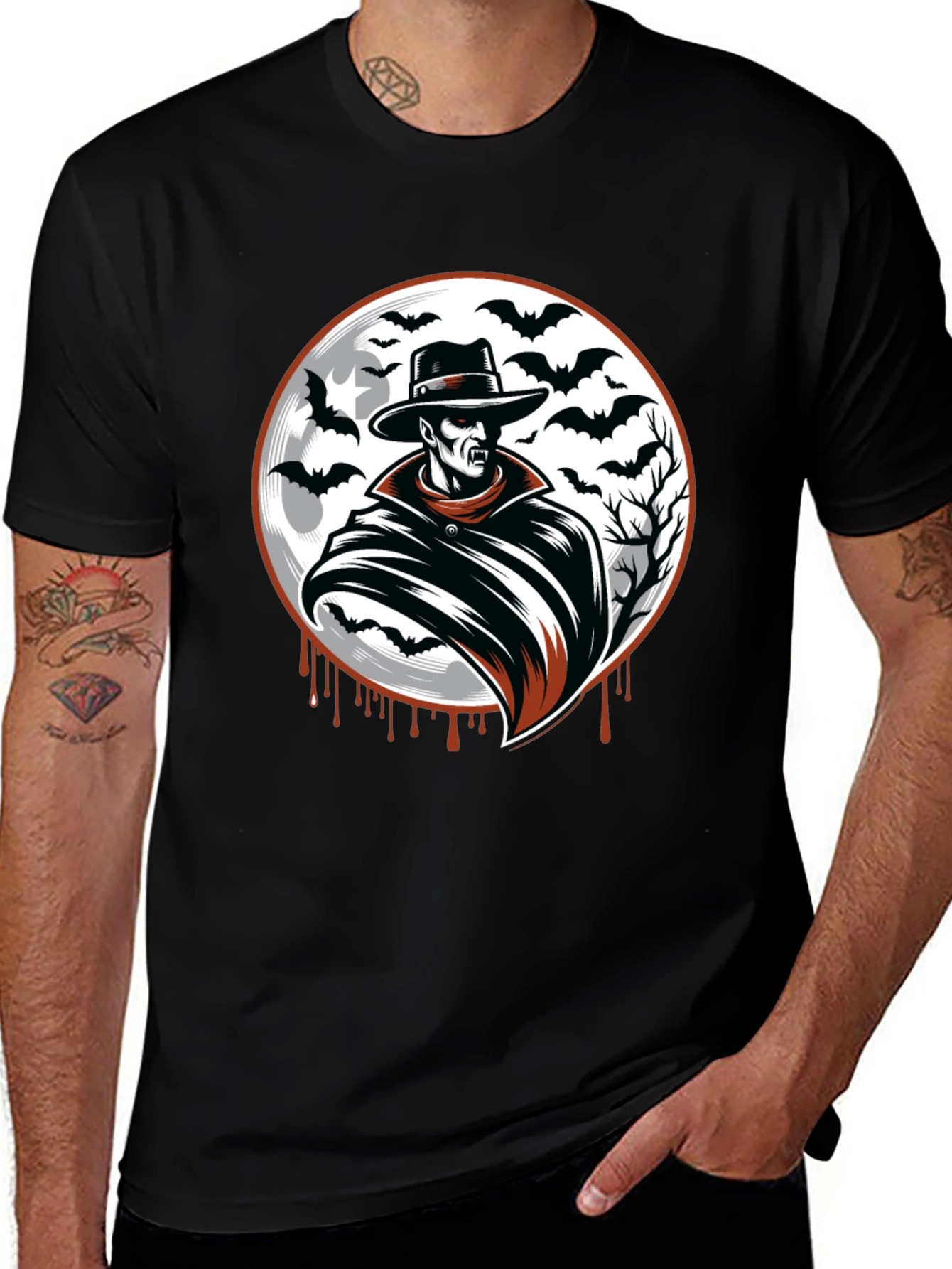 Variant 23 of Vampire Bat Graphic Black T-Shirt