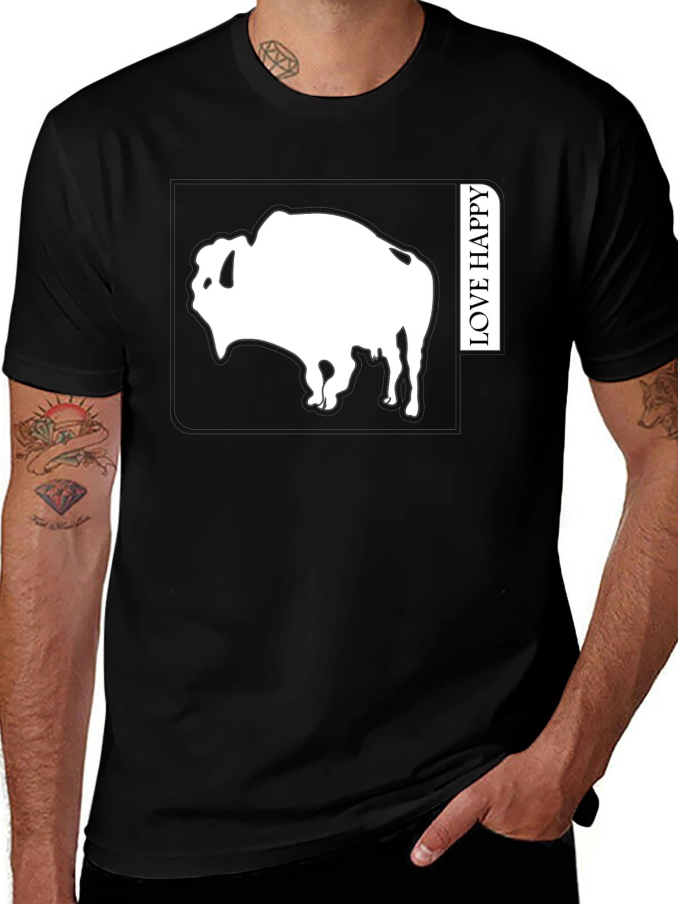 Variant 9 of Love Happy Buffalo Graphic Tee - Black Cotton Comfort