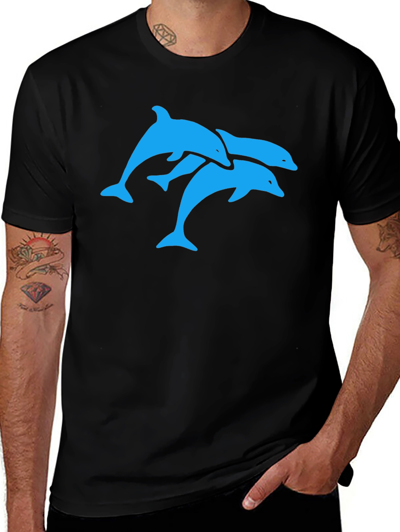 Variant 28 of Dolphin Trio Graphic Tee - Black Cotton T-Shirt