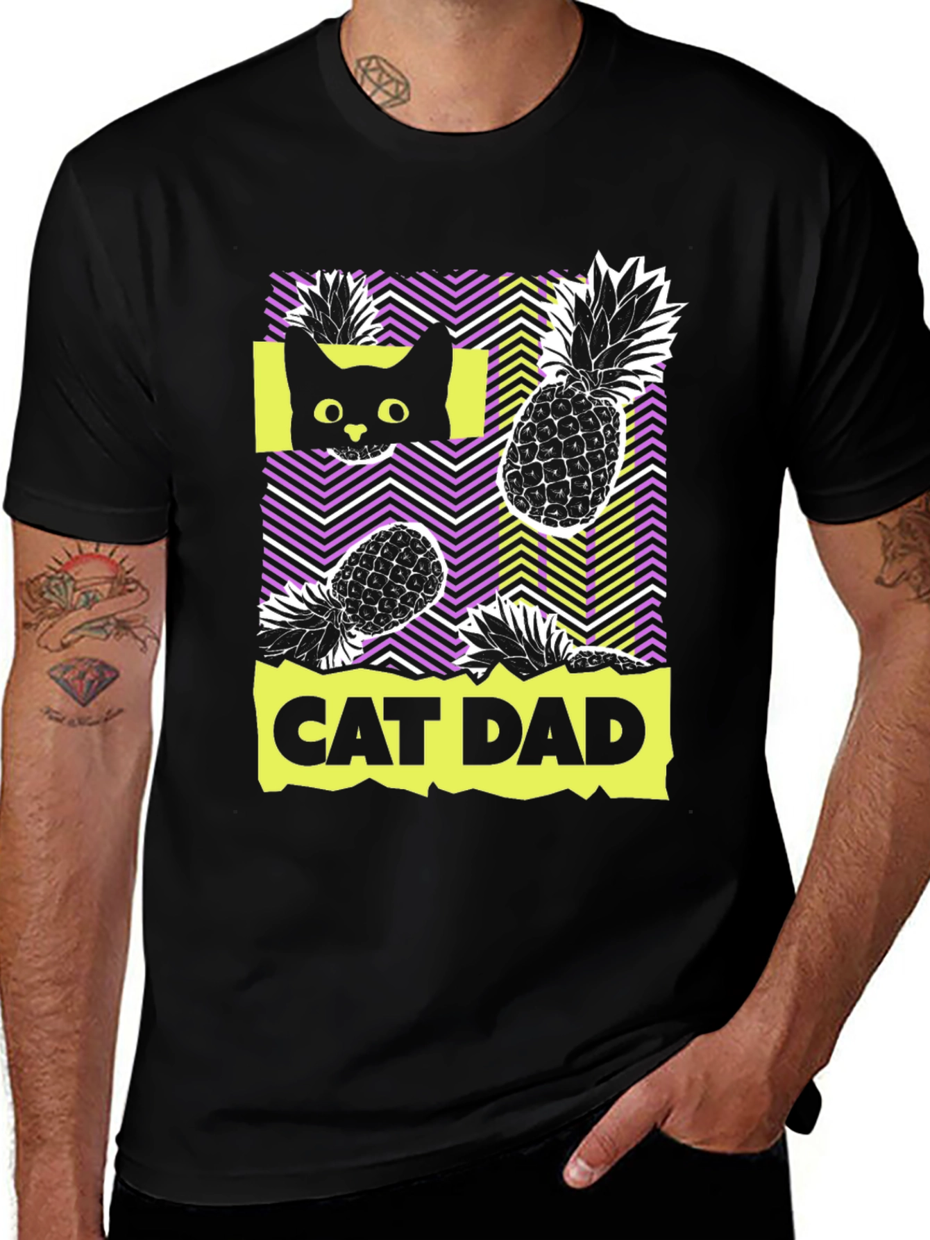 Variant 6 of Cat Dad Graphic Tee - Pineapple Print