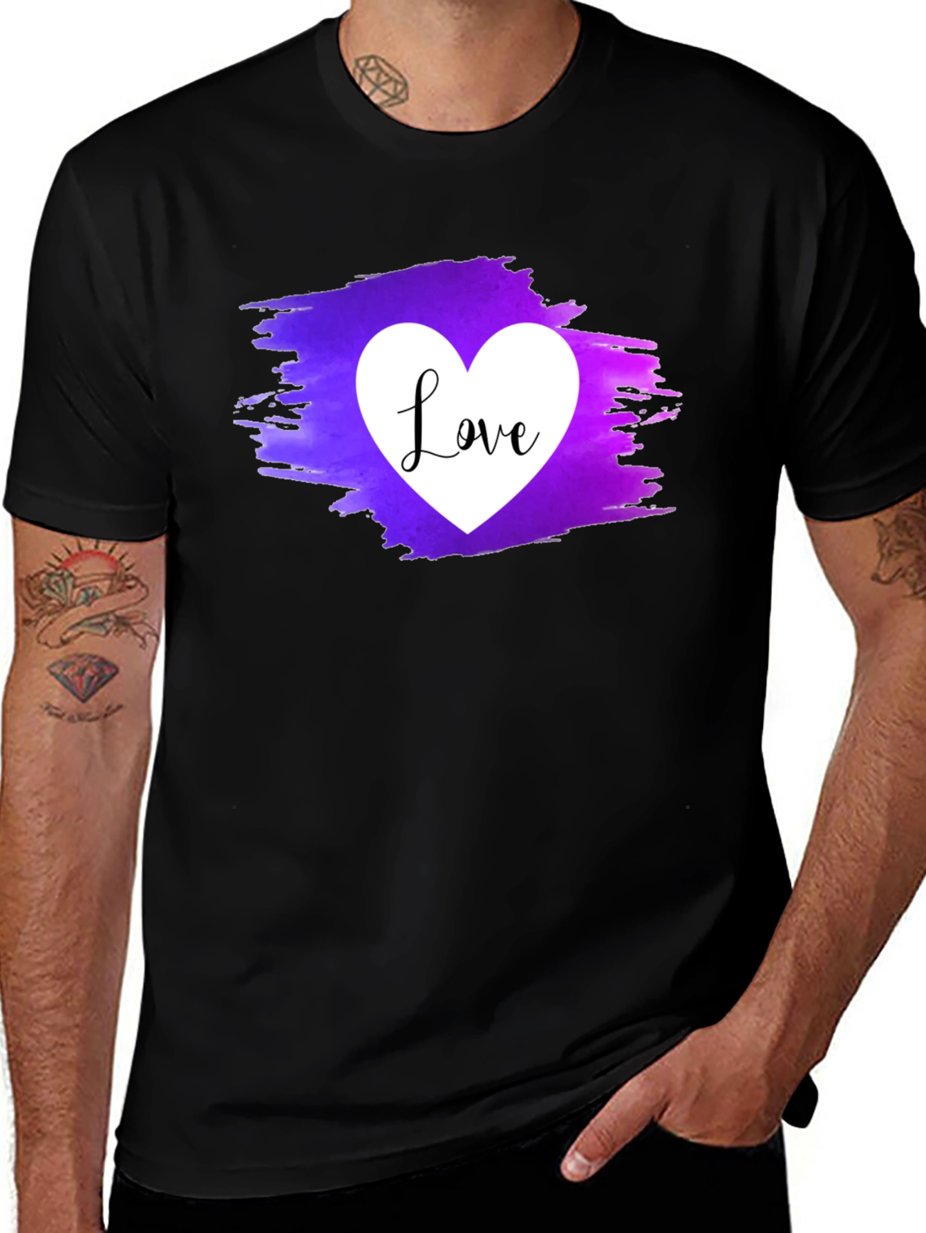 Variant 7 of Love Heart Graphic Tee - Purple & White Print