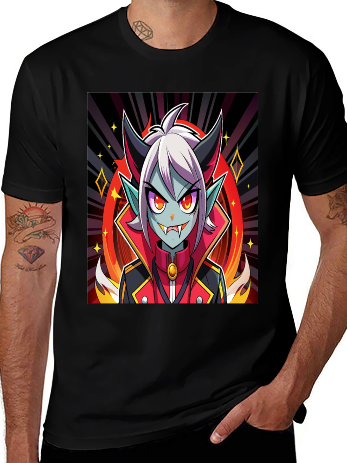 Variant 24 of Anime Vampire Graphic Tee - Black Cotton Shirt