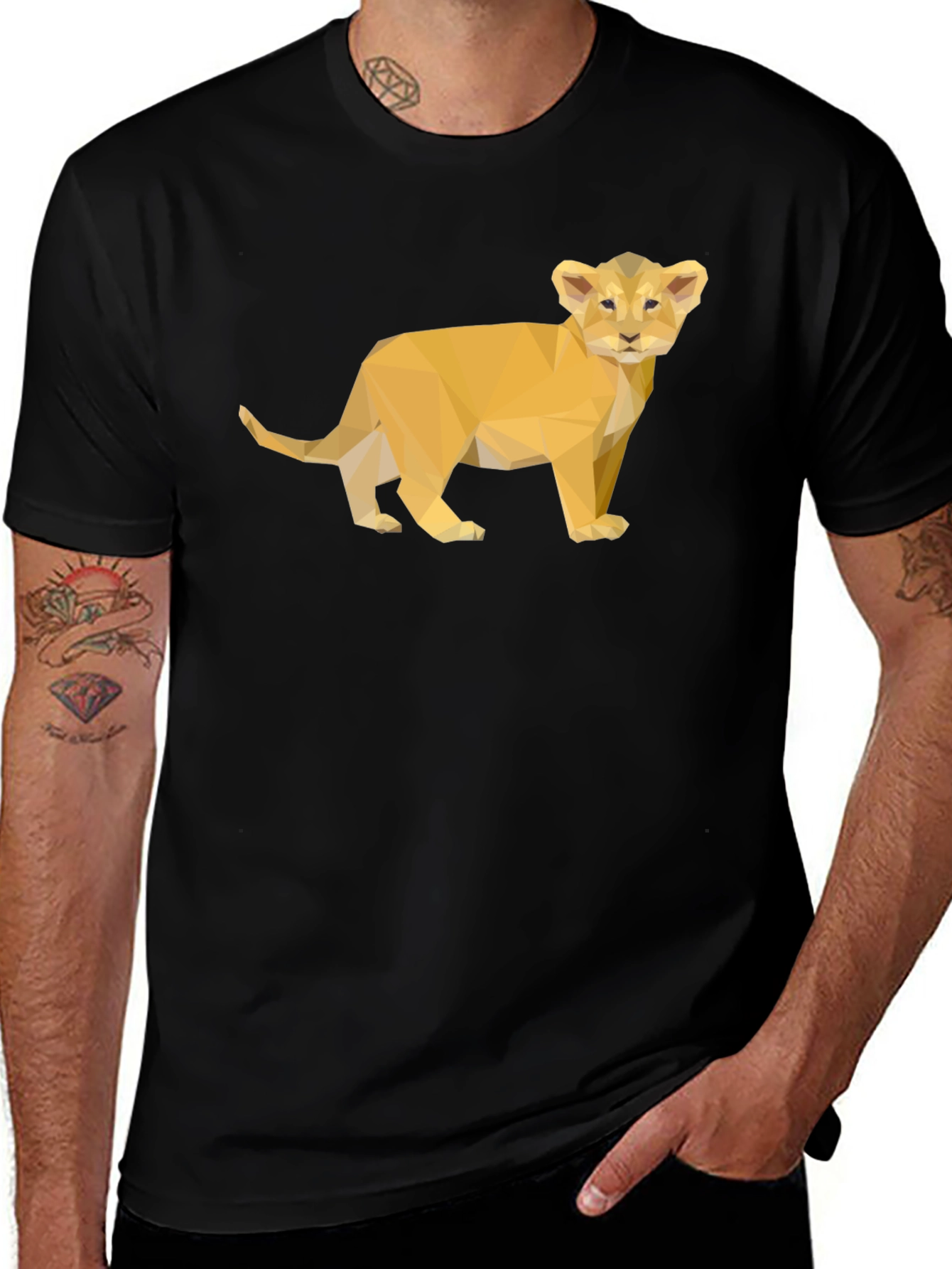 Variant 27 of Geometric Lion Cub Tee - Stylish Black T-Shirt