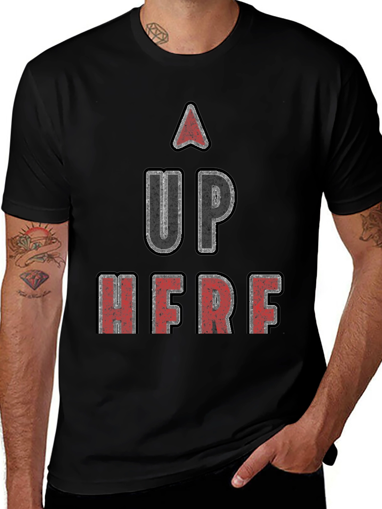 Up Here Graphic Tee - Novelty Humor T-Shirt