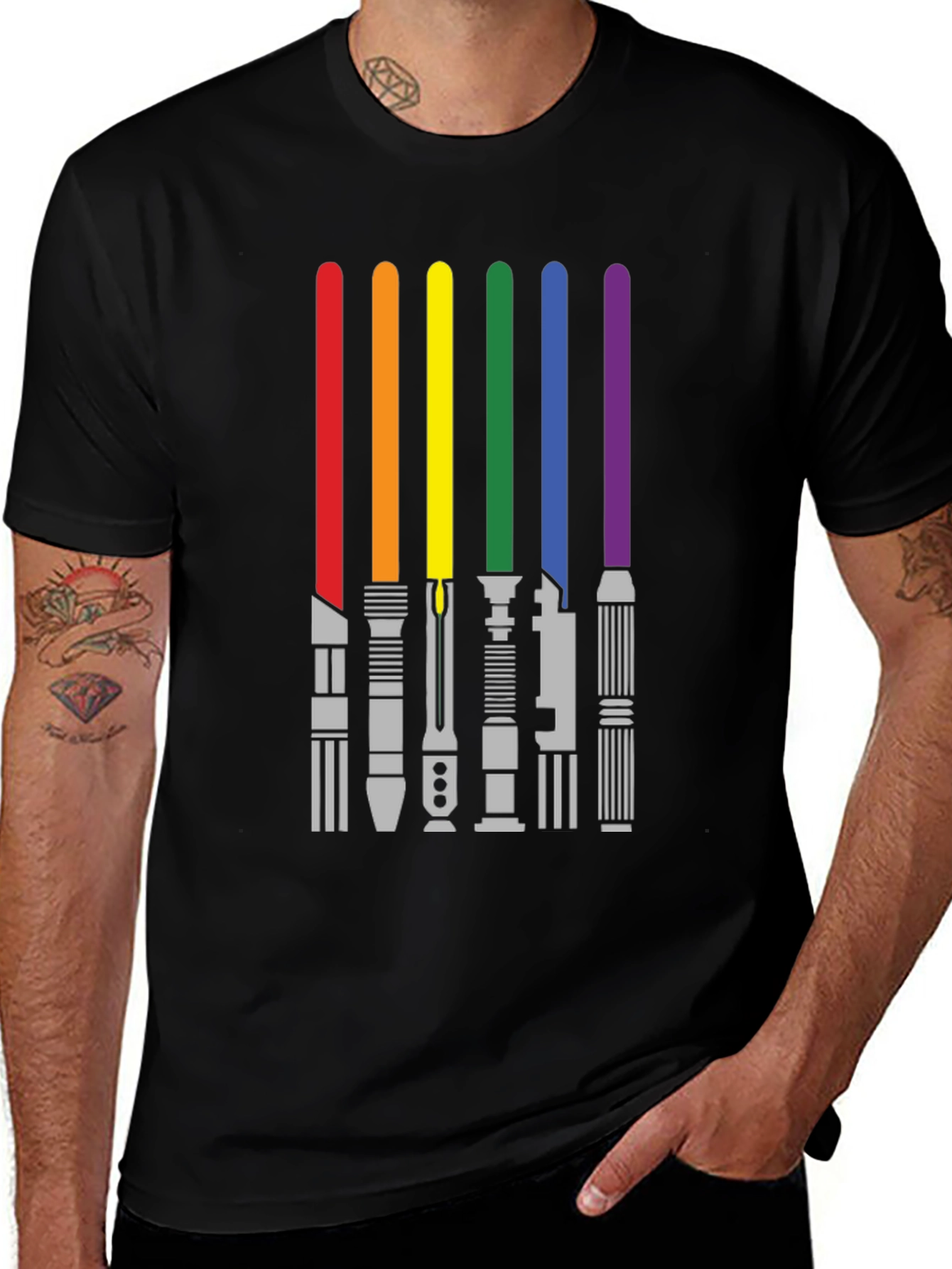 Rainbow Lightsaber Pride T-Shirt - Black