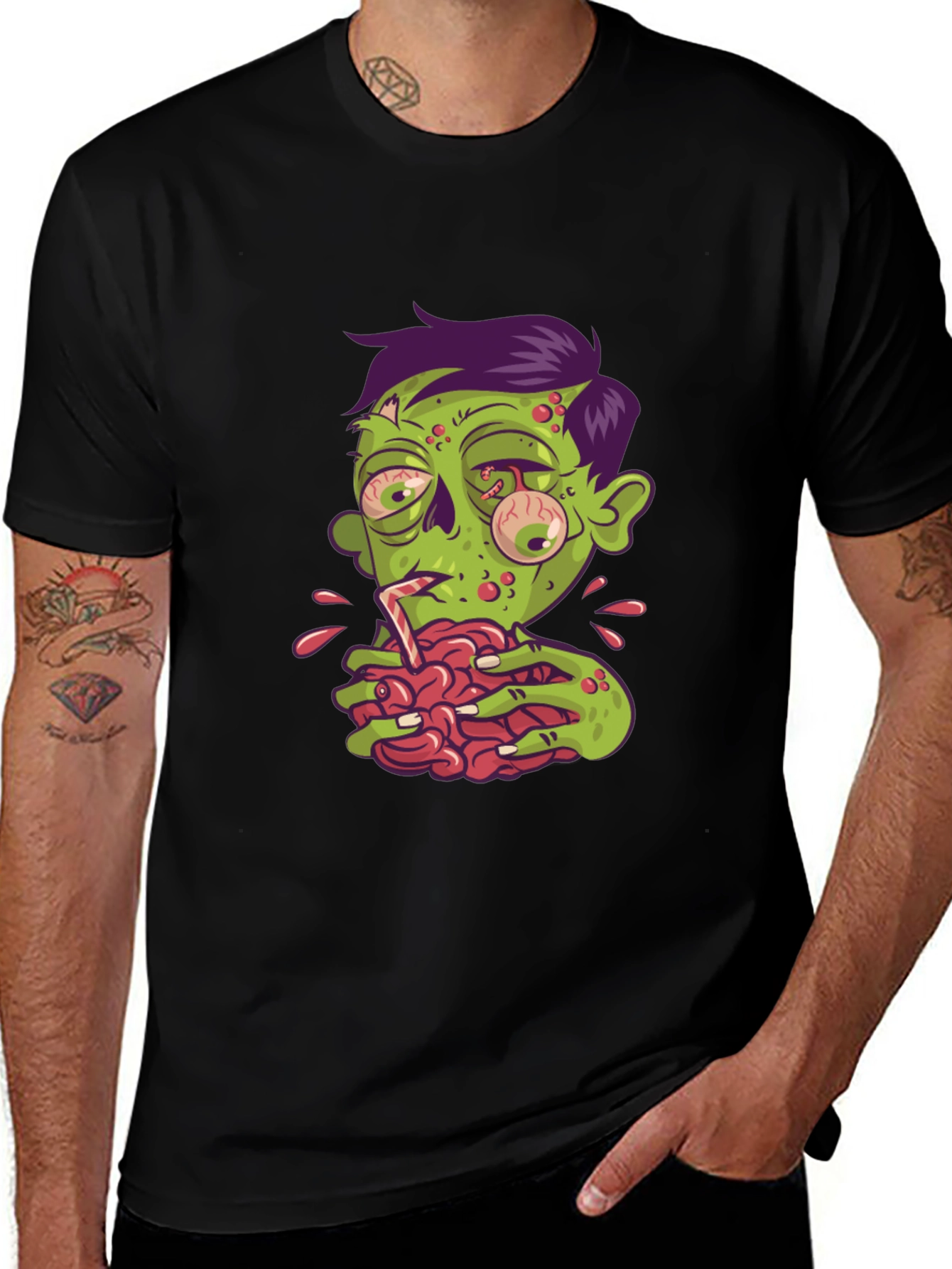 Variant 4 of Zombie Brains Graphic T-Shirt - Unique Halloween Tee