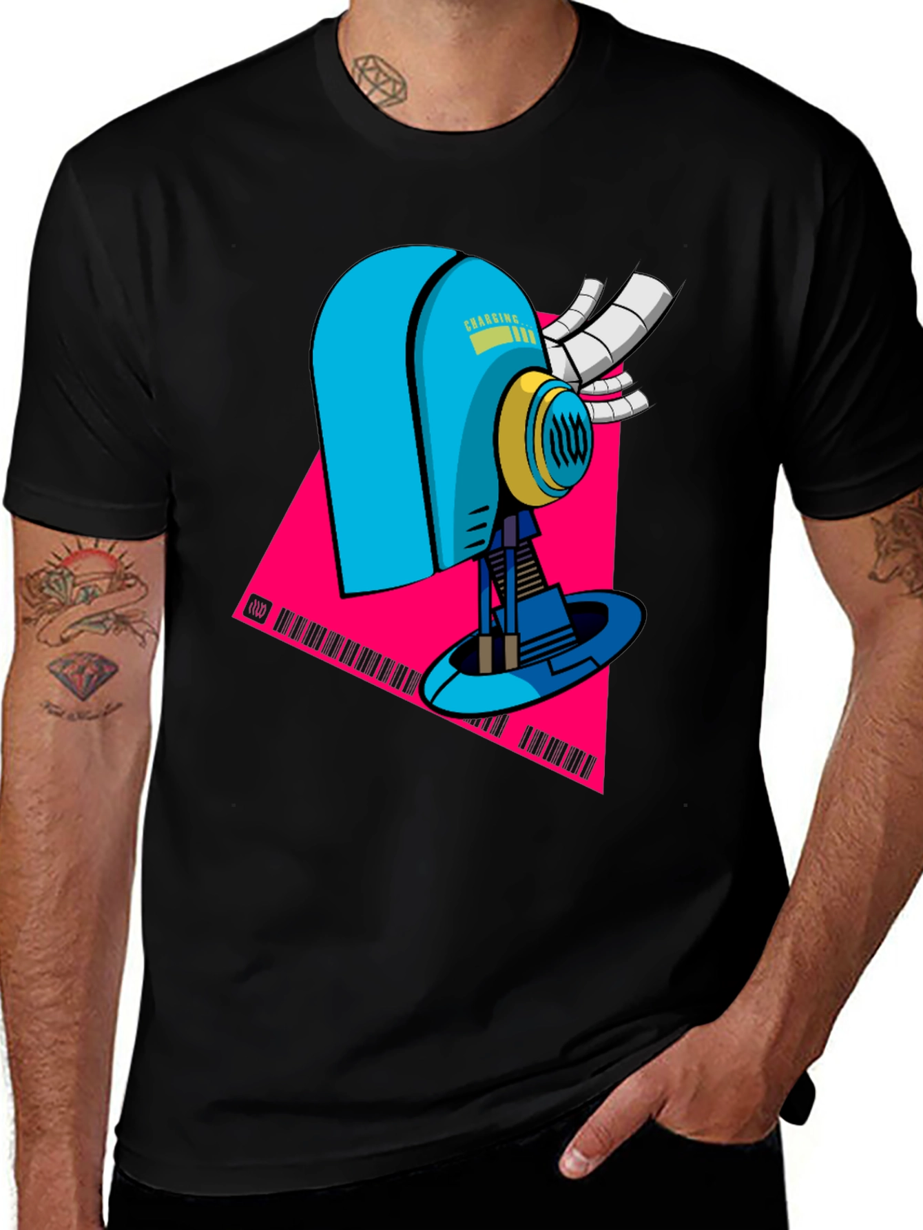 Variant 20 of Retro Robot Charging Black T-Shirt
