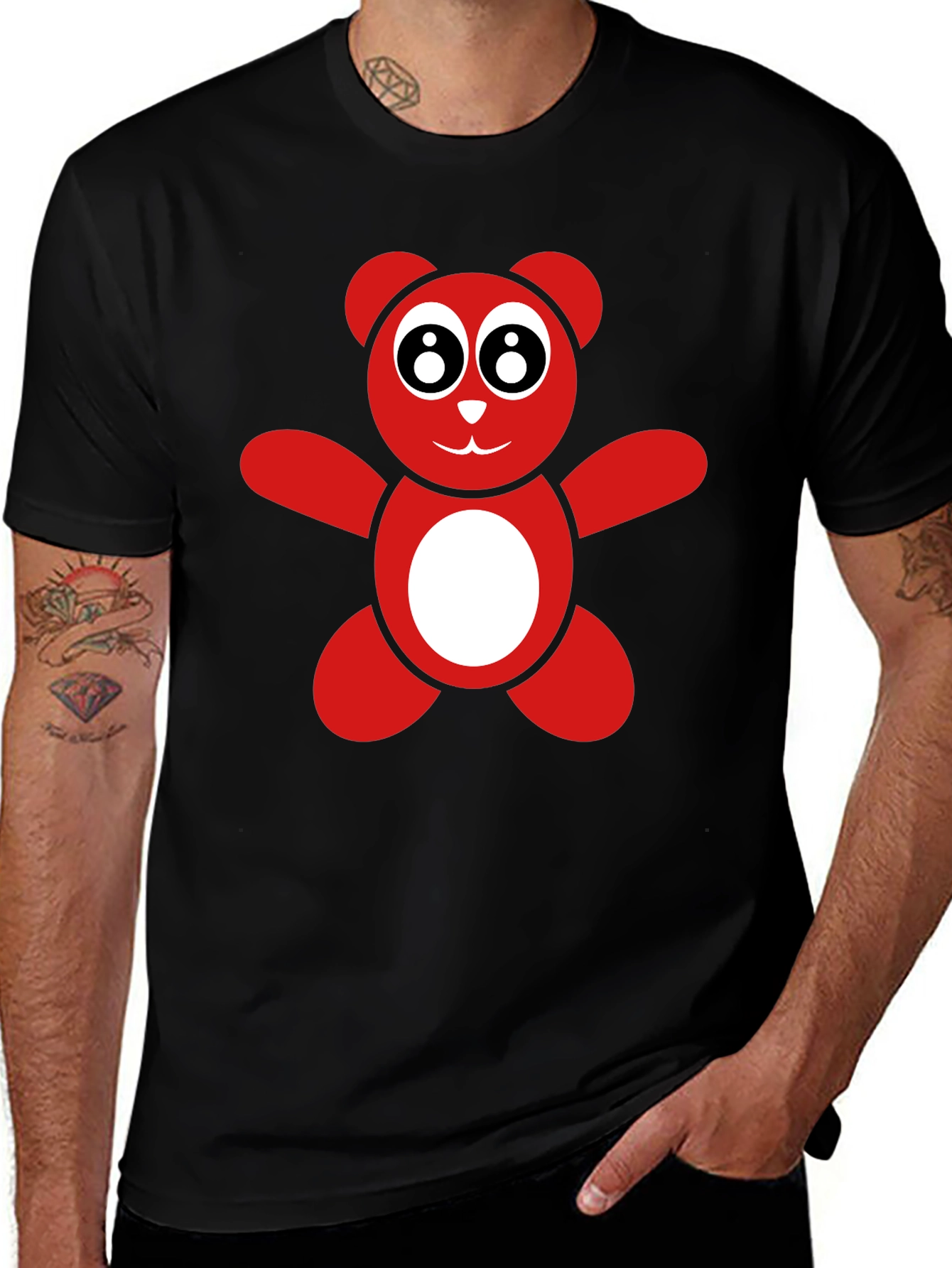 Variant 19 of Cute Red Teddy Bear Graphic Black T-Shirt