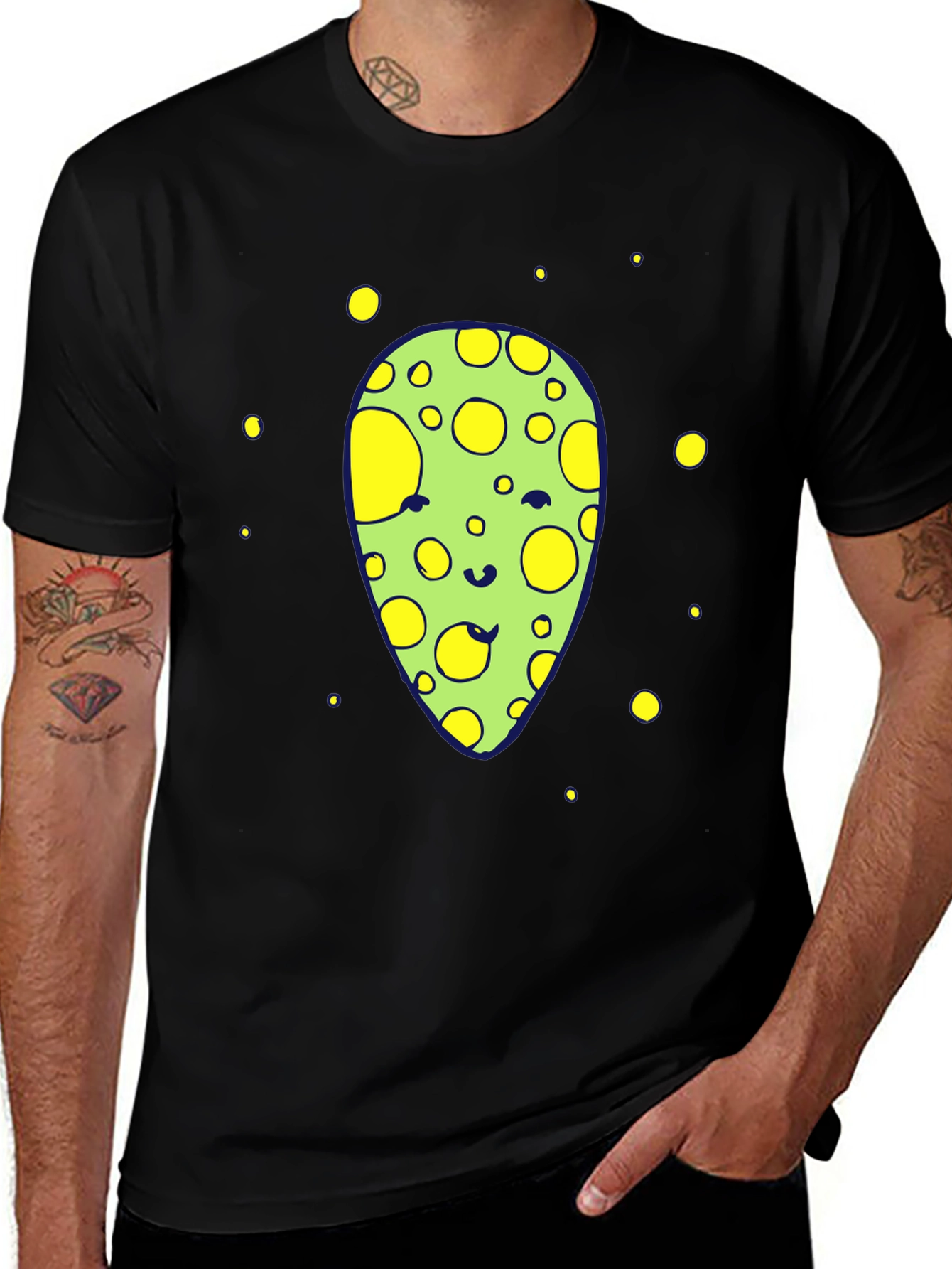 Variant 11 of Funny Alien Graphic Tee - Black Crew Neck T-Shirt