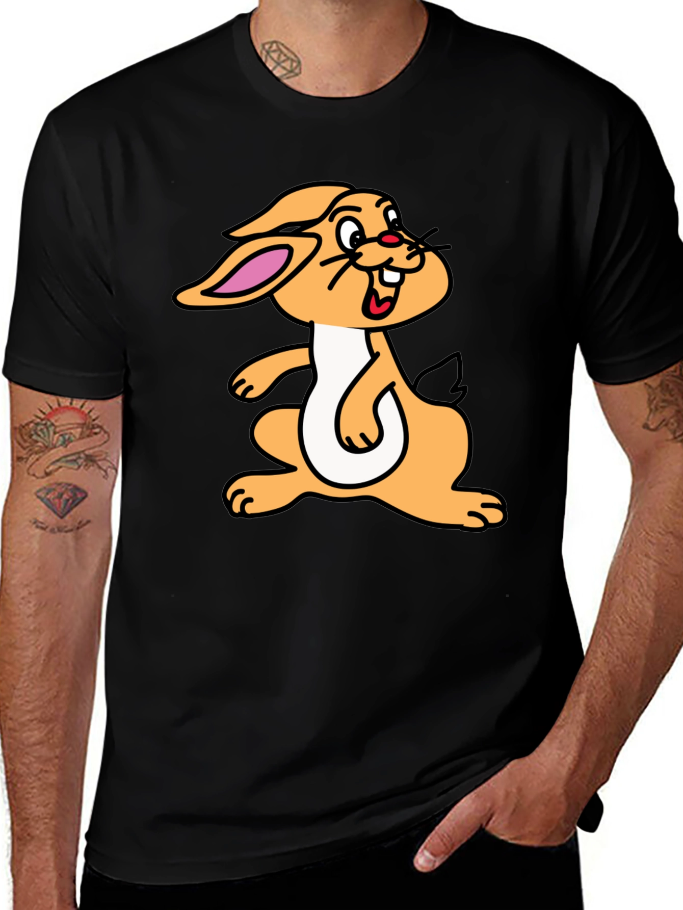 Variant 17 of Funny Rabbit Graphic Tee - Black Cotton T-Shirt